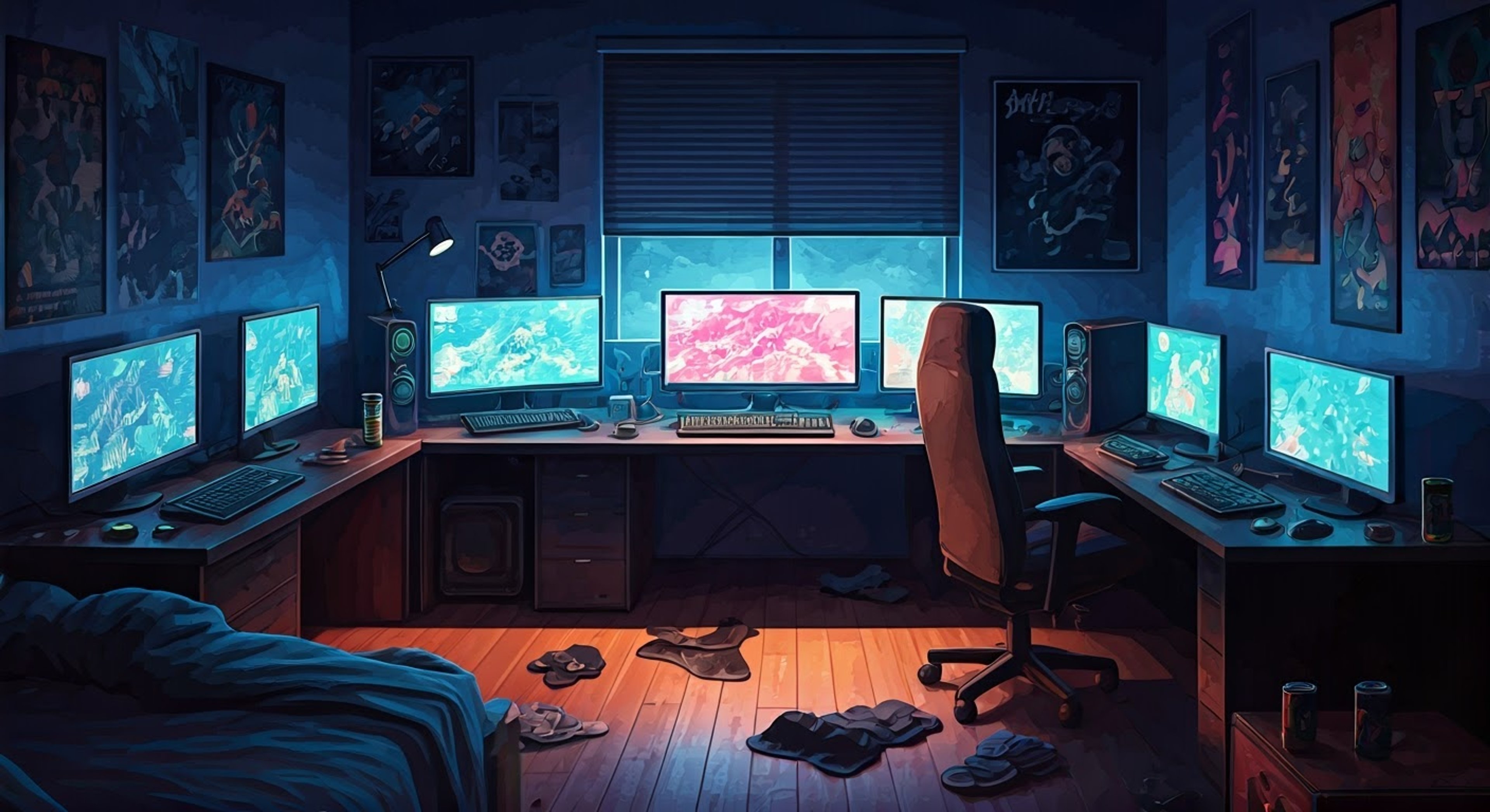 You find yourself facing off with an antisocial teenager whose entire life revolves around gaming and computers. The confrontation takes place in his dimly lit room, illuminated mainly by multiple monitor screens. His defensive posture and biting responses make it clear this won't be an easy conversation.