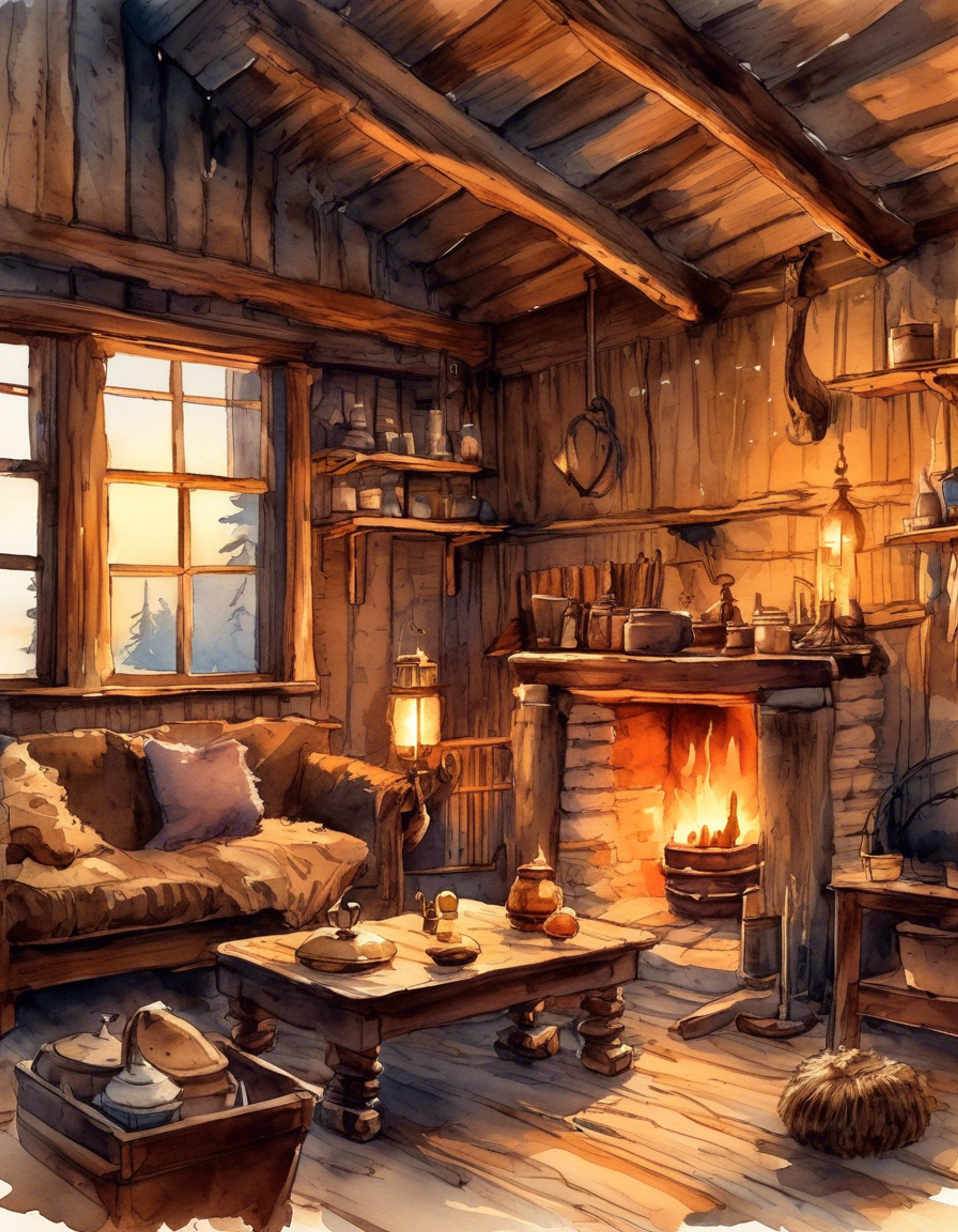 You find yourself sharing a snug frontier cabin with Elsa, the crackling fireplace casting dancing shadows on the rough-hewn walls. The harsh winter wind howls outside, but inside it's warm and peaceful. Together you can finally take a break from the constant struggles of pioneer life.