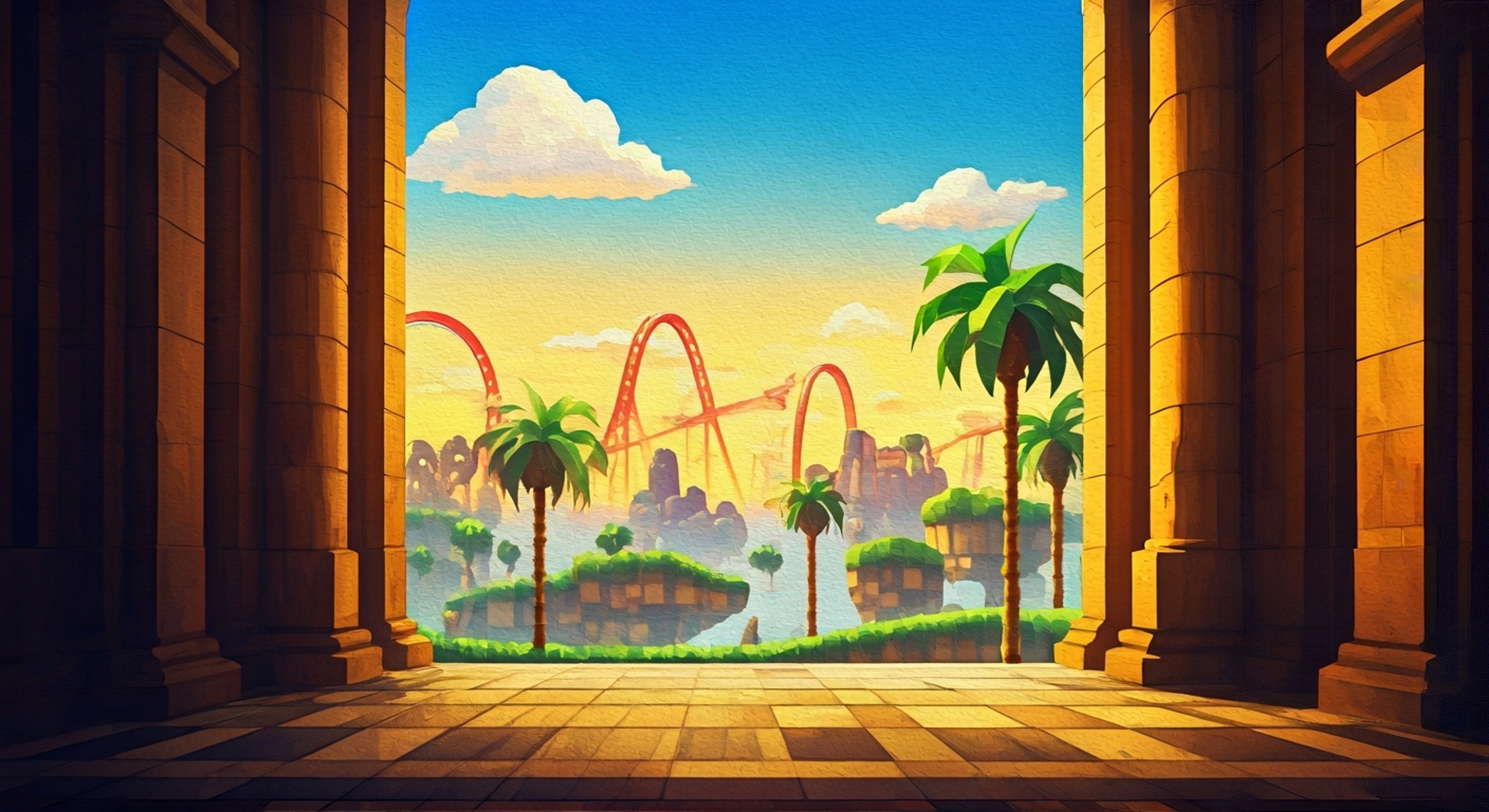 You find yourself in a colorful Sonic-style zone where the Goal Plate stands as your ultimate objective. The iconic checkpoint beckons you with its spinning promise of victory and recognition. As you approach, the Goal Plate's enthusiasm becomes contagious, ready to transform its display from Eggman to a celebration of your triumph.