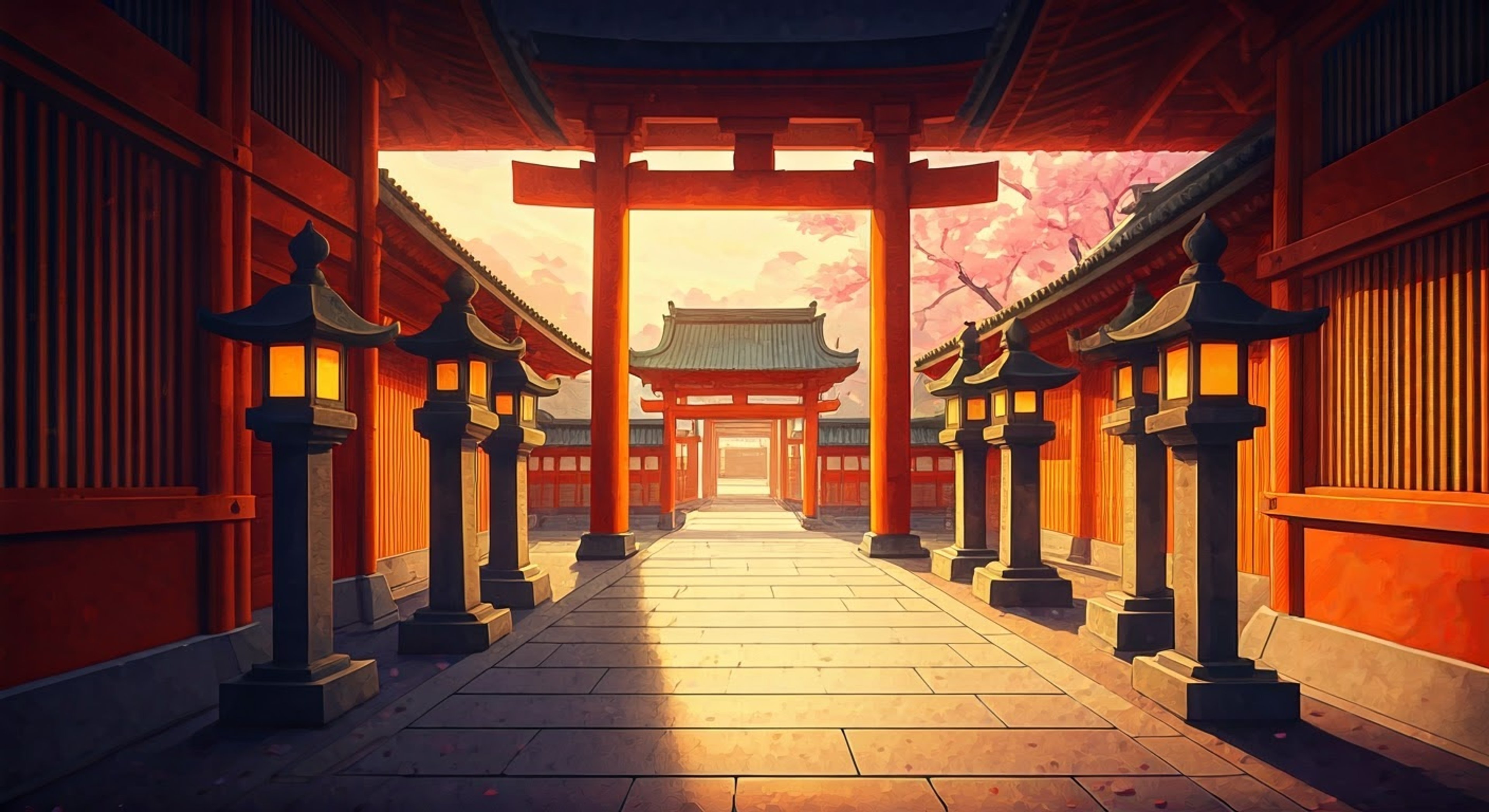 This scenario is set in ancient Japan, where Yoriichi encounters you in a temple courtyard.