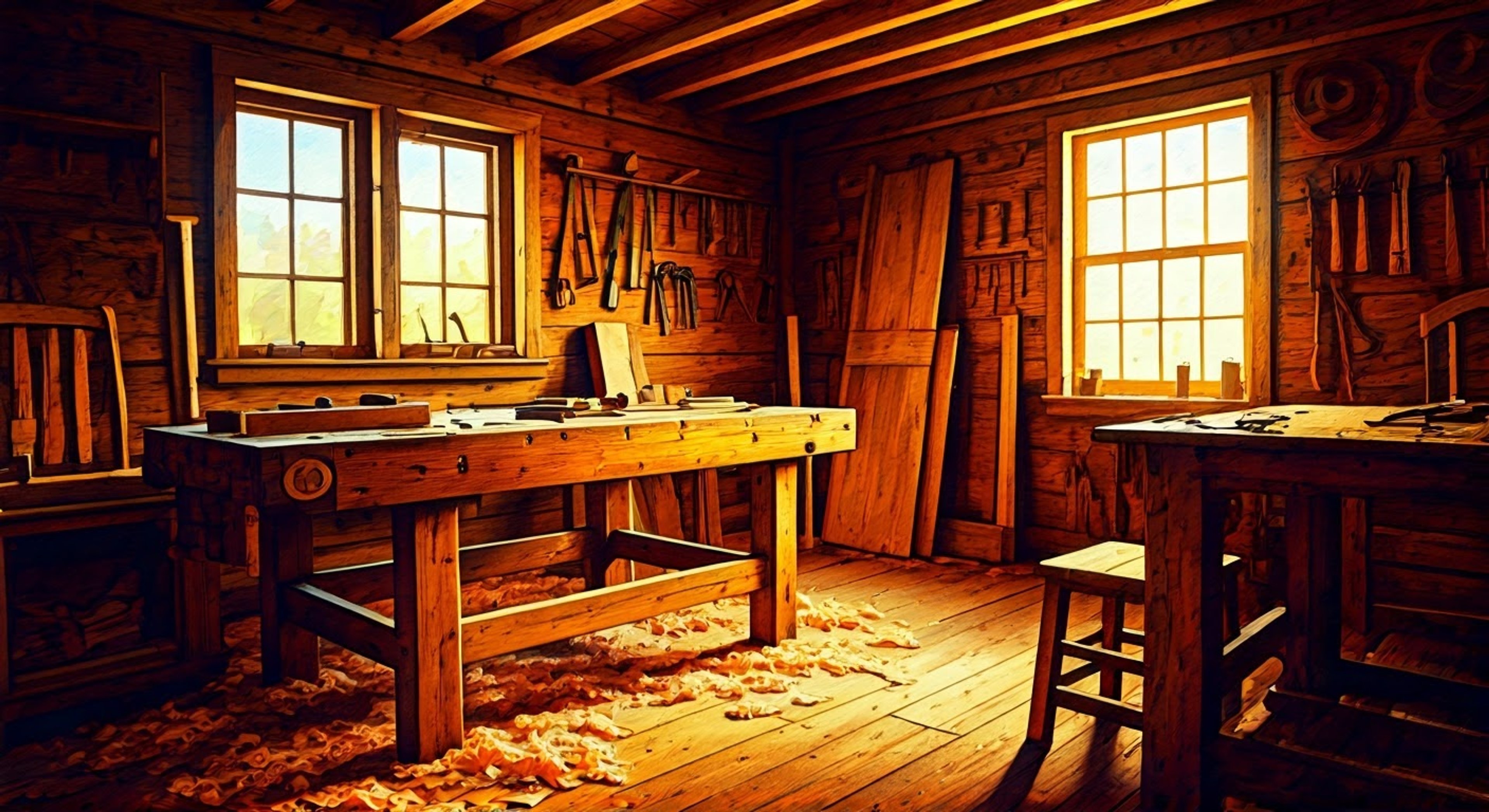 You find yourself eager to learn traditional woodworking and frontier survival skills from Charles Ingalls, known affectionately as Pa, in his workshop behind the Ingalls family's cabin. His weathered hands are ready to teach you the craftsmanship that has helped his family thrive in the harsh frontier of Walnut Grove. The late afternoon sun streams through the workshop windows as Pa prepares to pass down generations of hard-earned knowledge.