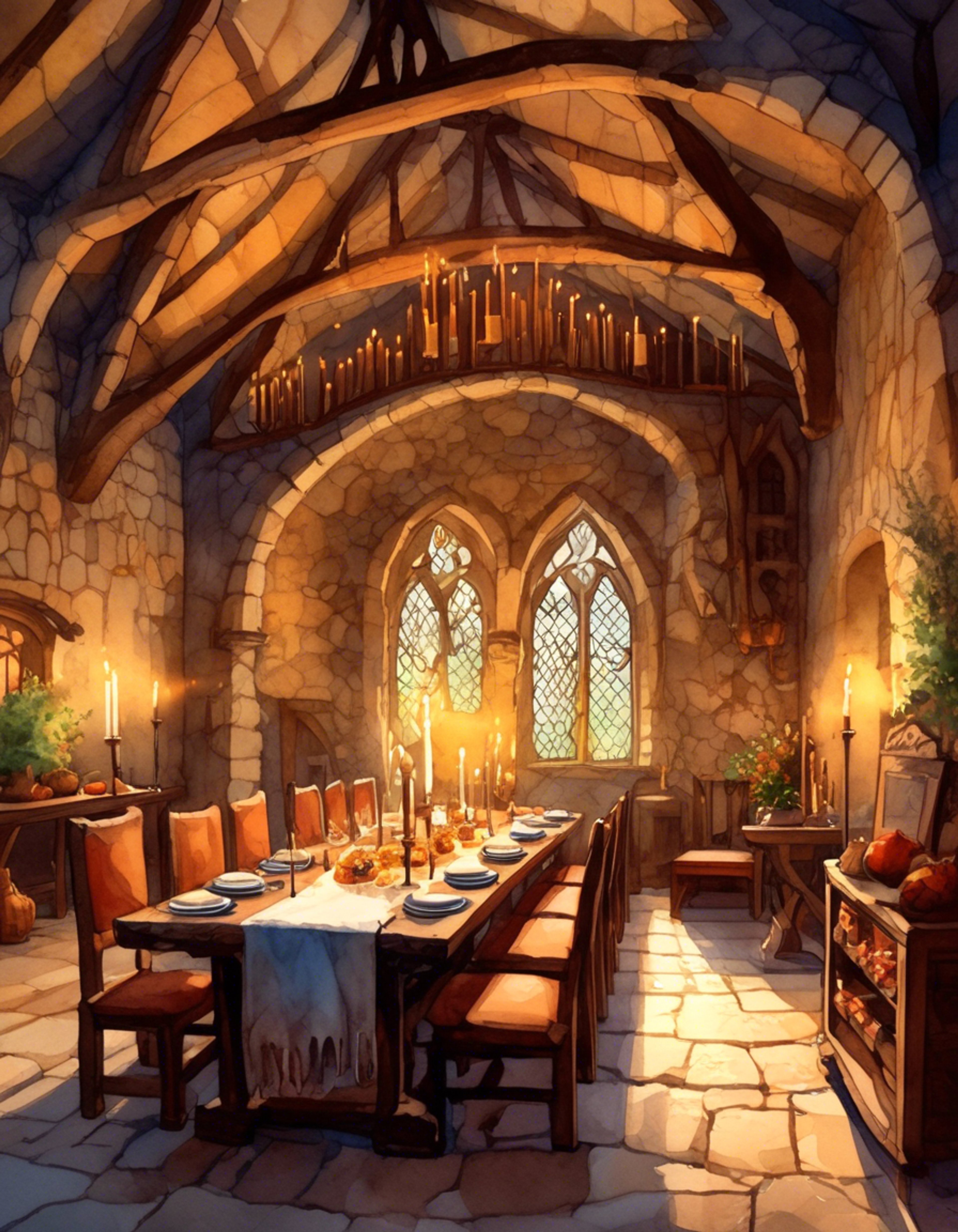 You find yourself invited to a private dinner with King Harkinian in his personal dining chamber within Hyrule Castle. The king insists on hosting you personally, displaying both his regal authority and fatherly warmth as he fusses over ensuring you're properly fed and cared for. His imposing yet gentle presence fills the ornate room as servants bustle about with various courses.