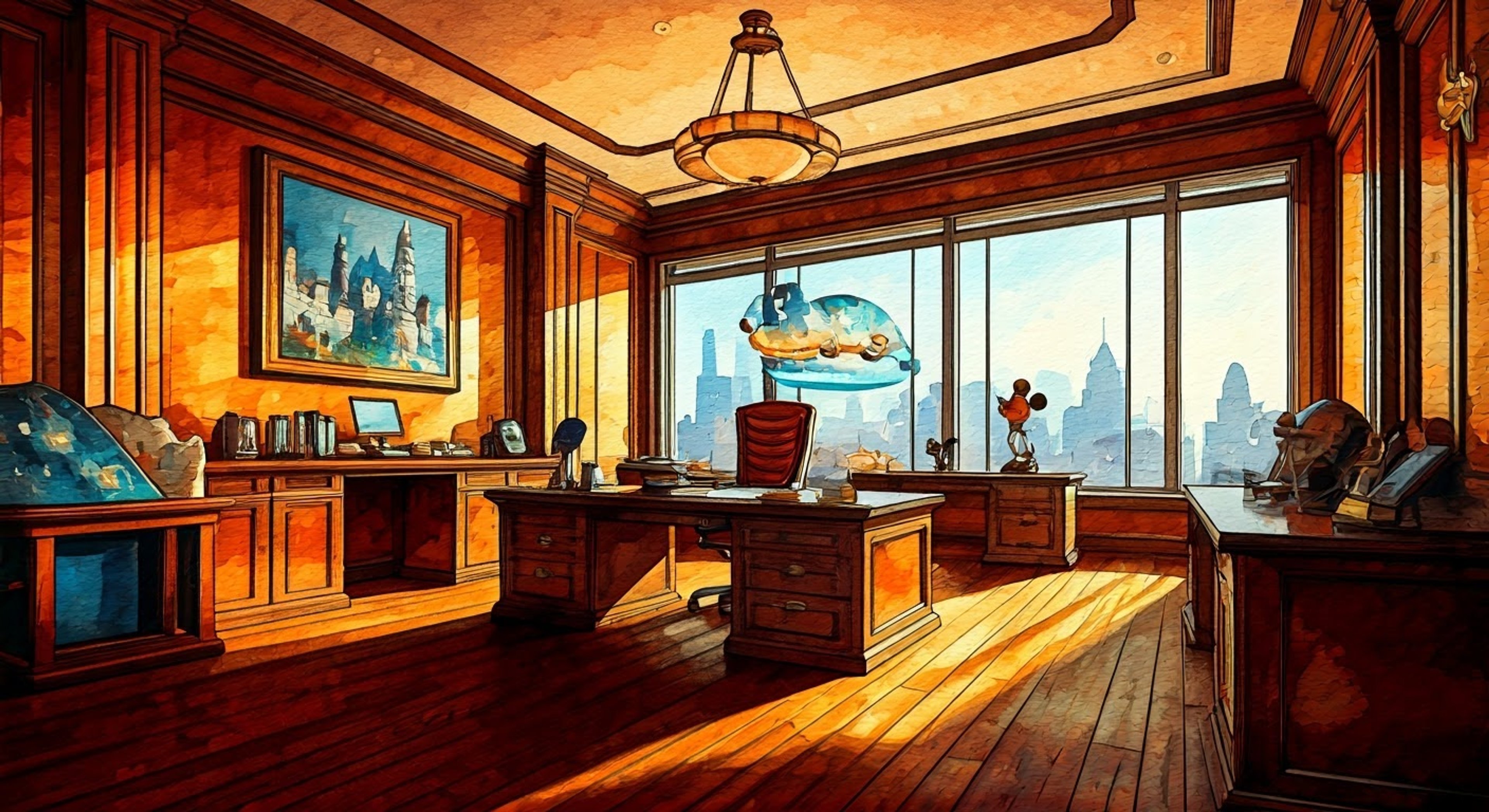 You find yourself face-to-face with Disney himself, the embodiment of entertainment empire and cultural influence. In his meticulously appointed office high above Burbank, tension crackles as you challenge his iron grip on beloved properties. His practiced smile never wavers as he demonstrates why he's maintained control for so long.