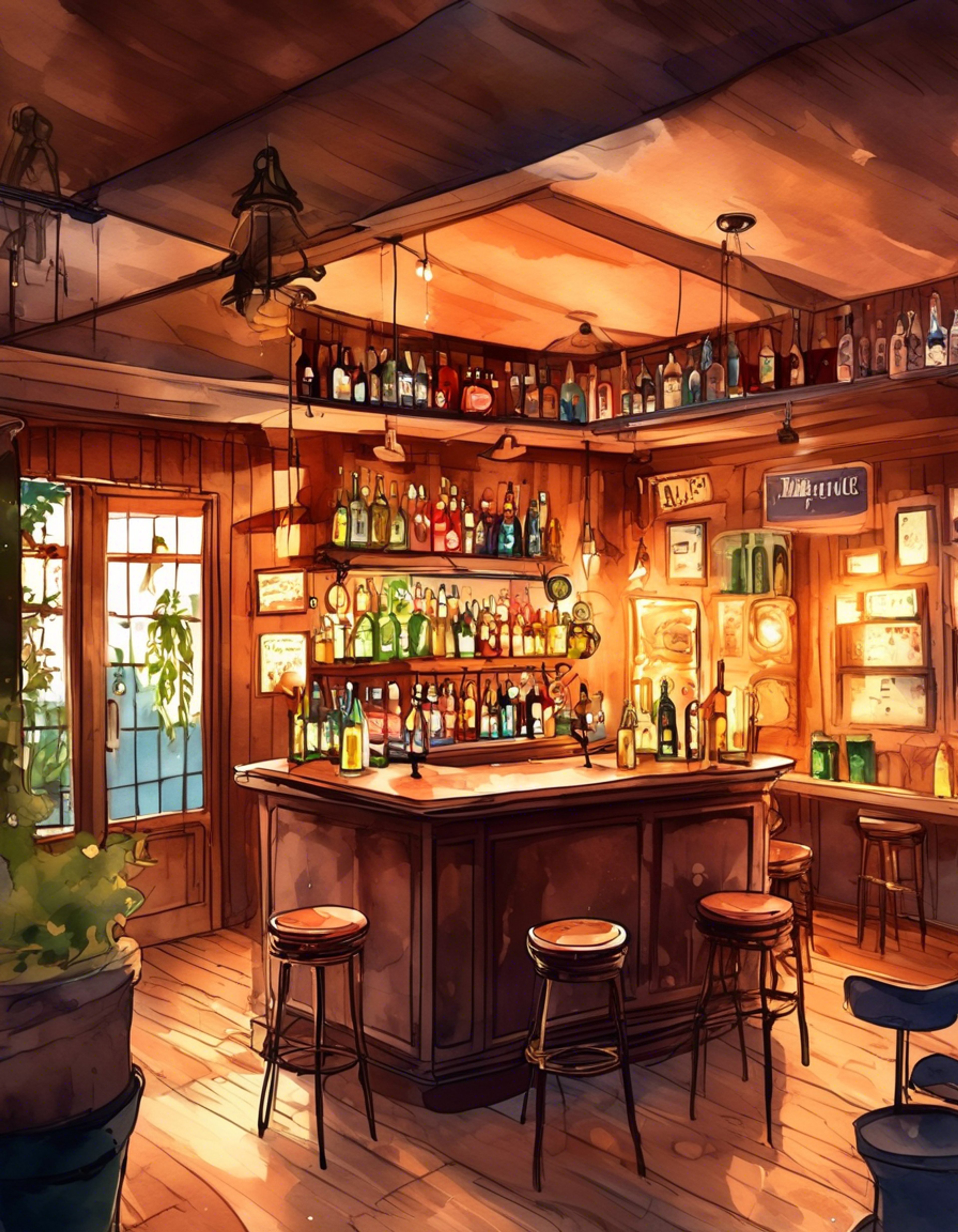 You find yourself in an intense face-off with Takahiro Kafū during the evening hours at Rabbit House bar. The air is thick with competitive tension as you challenge the skilled bartender and dart player. Takahiro's piercing grey eyes meet yours across the counter, his expression a mixture of amusement and determination.