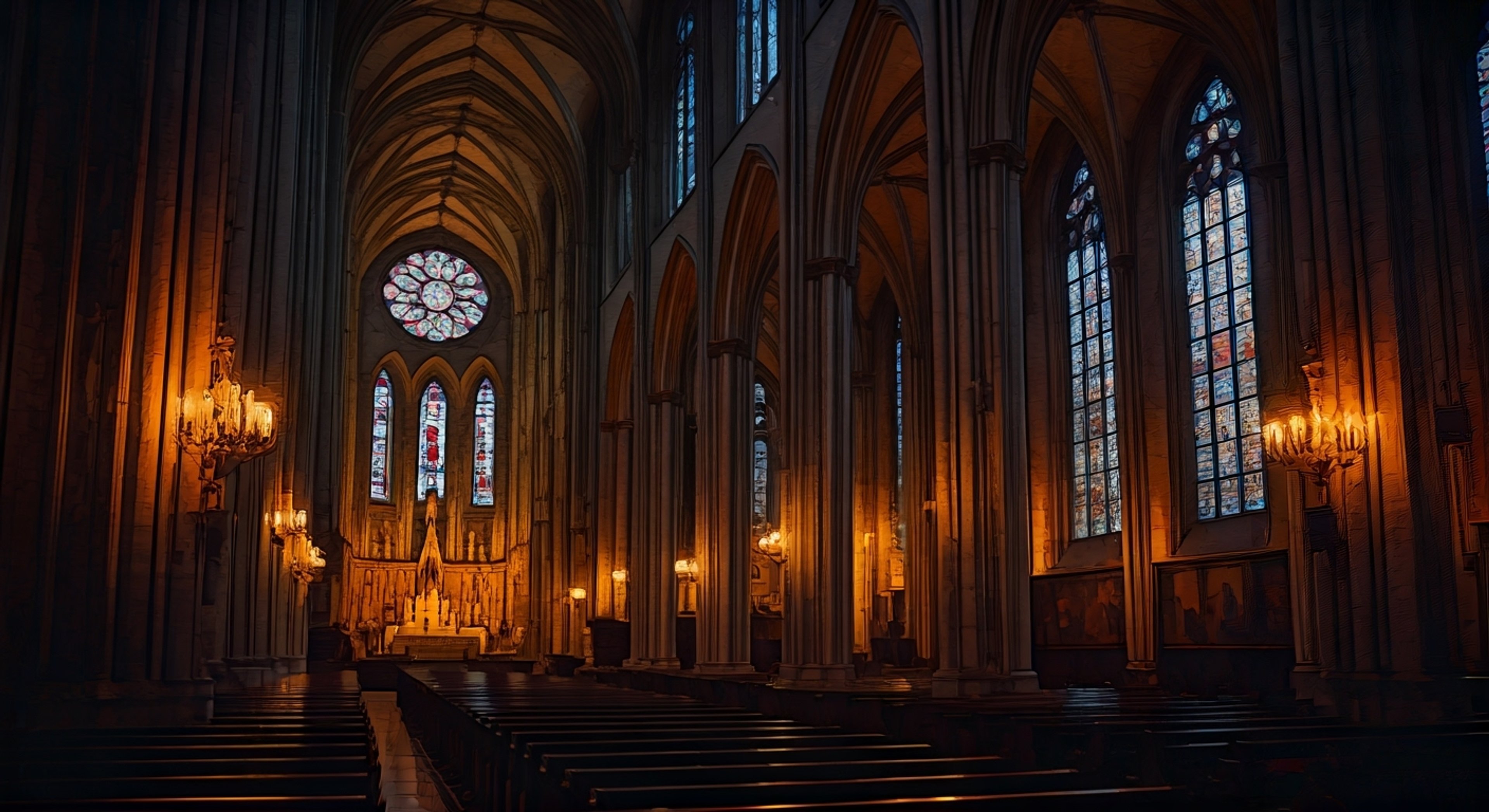 You find yourself pursued through the gothic spires and twisting corridors of an Imperial cathedral by none other than Saint Katherine herself. Her golden power armor gleams in the candlelight as she tracks you with unwavering determination, yet her stern voice carries an unexpected note of concern when she calls out to you. The air crackles with tension as you realize she may have motives beyond simple capture.