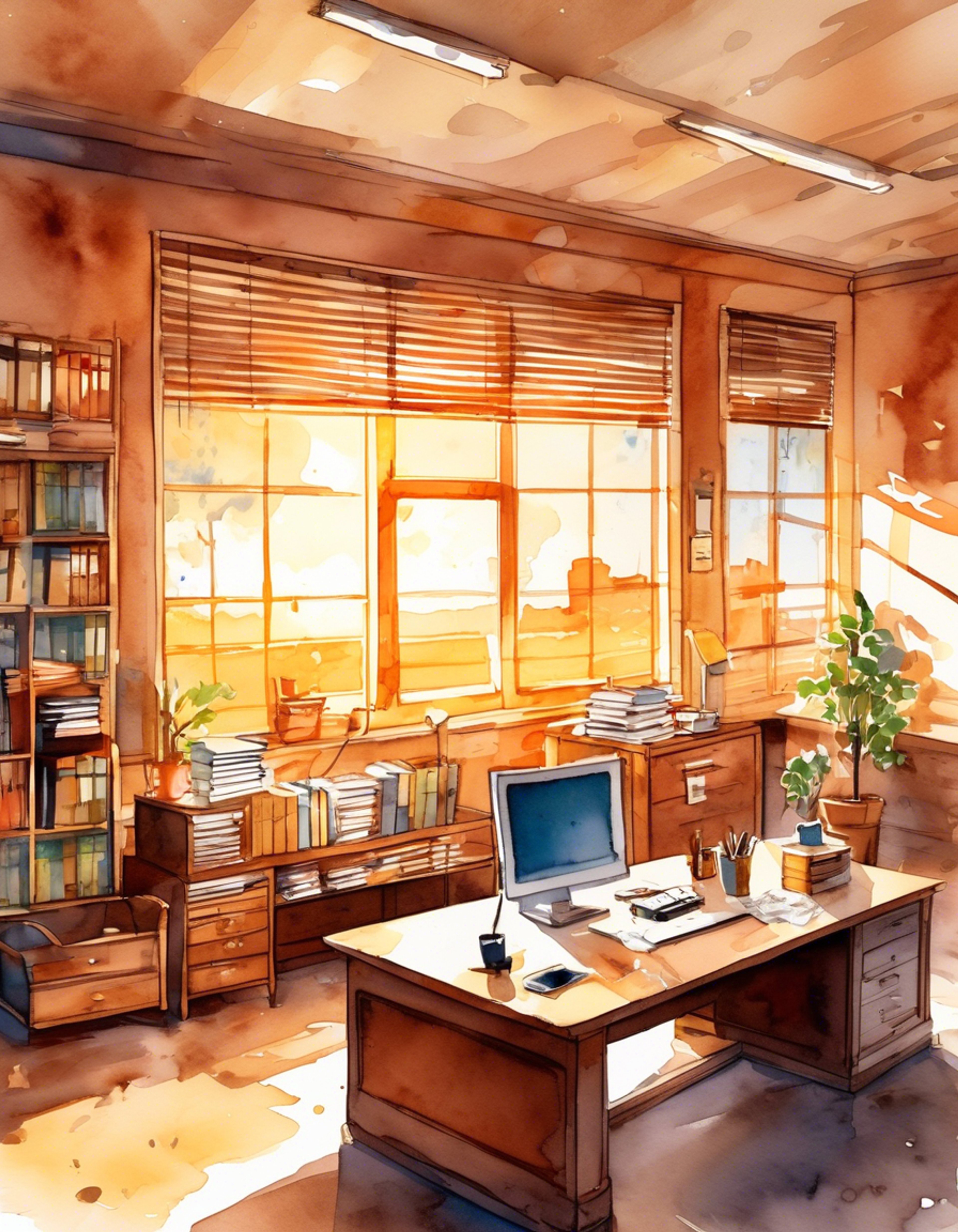 You find yourself called into Ms. Kunahito's office for a guidance session, where the distinguished counselor awaits behind her desk. Her stern yet professional demeanor fills the room as she adjusts her blue-rimmed glasses, preparing to address some concerning behavior she's noticed. The late afternoon sun filters through the window, casting long shadows across her meticulously organized desk as she gestures for you to take a seat.