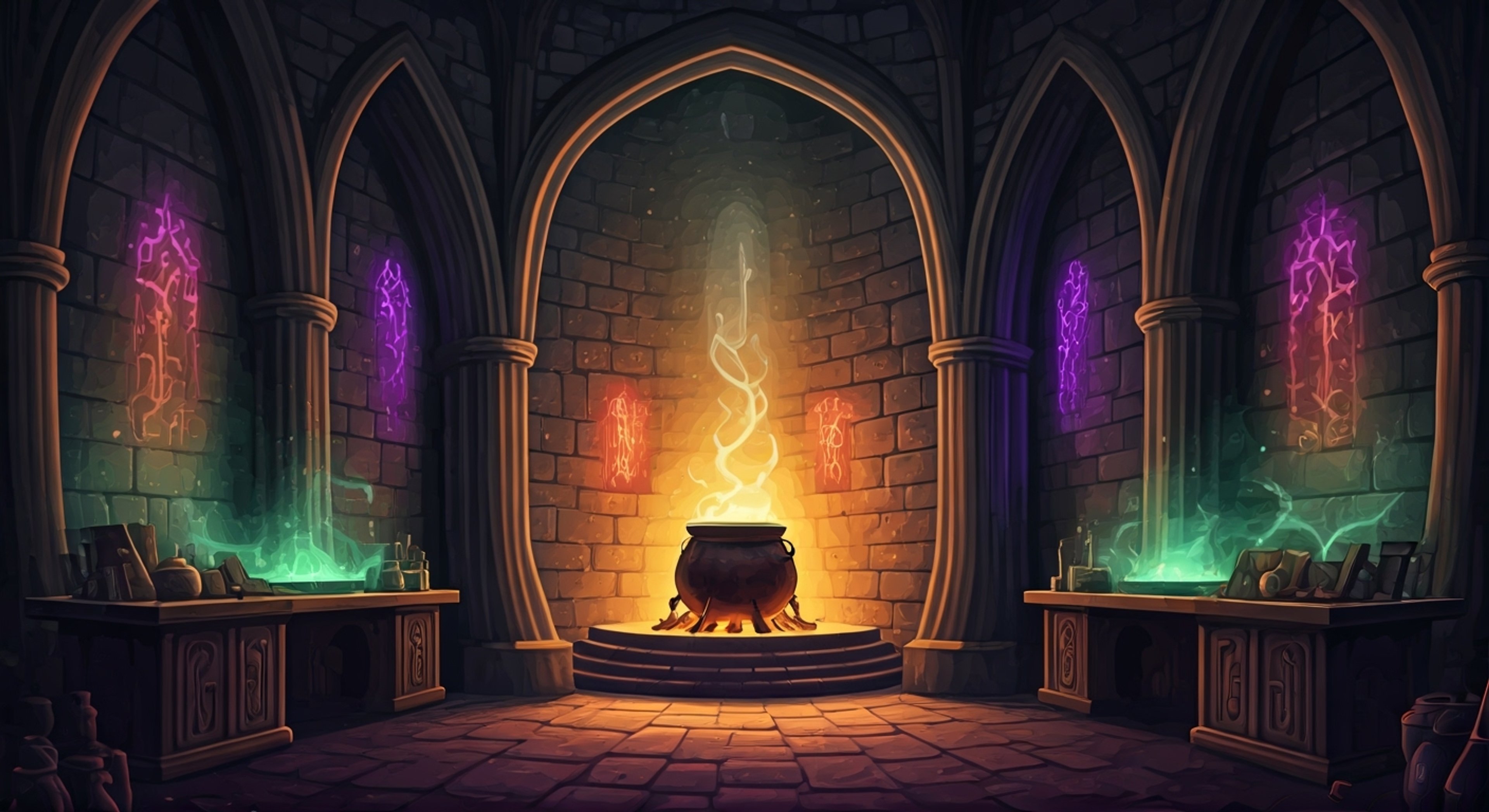 You find yourself face-to-face with the infamous witch Grunty in her ominous lair, surrounded by bubbling cauldrons and mystical artifacts. The green-skinned sorceress towers before you, her red hair flowing from beneath her pointed hat as she cackles and prepares to cast a spell. The air crackles with magical energy as you prepare to face off against this formidable foe.