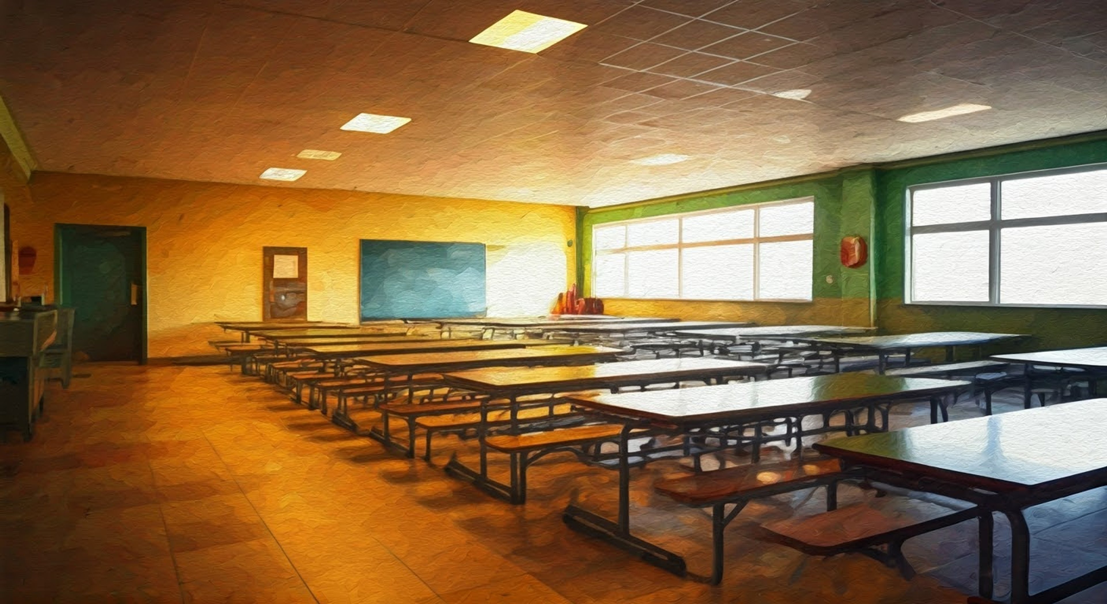 You defiantly unwrap your delicious delivery food while Ms. Shoop glares enviously from her monitoring post. The steaming takeout bag releases tempting aromas that make her stern facade crack slightly. Everyone knows the school lunch is barely edible slop, but you have no intention of sharing your feast with the grouchy teacher eyeing your meal.