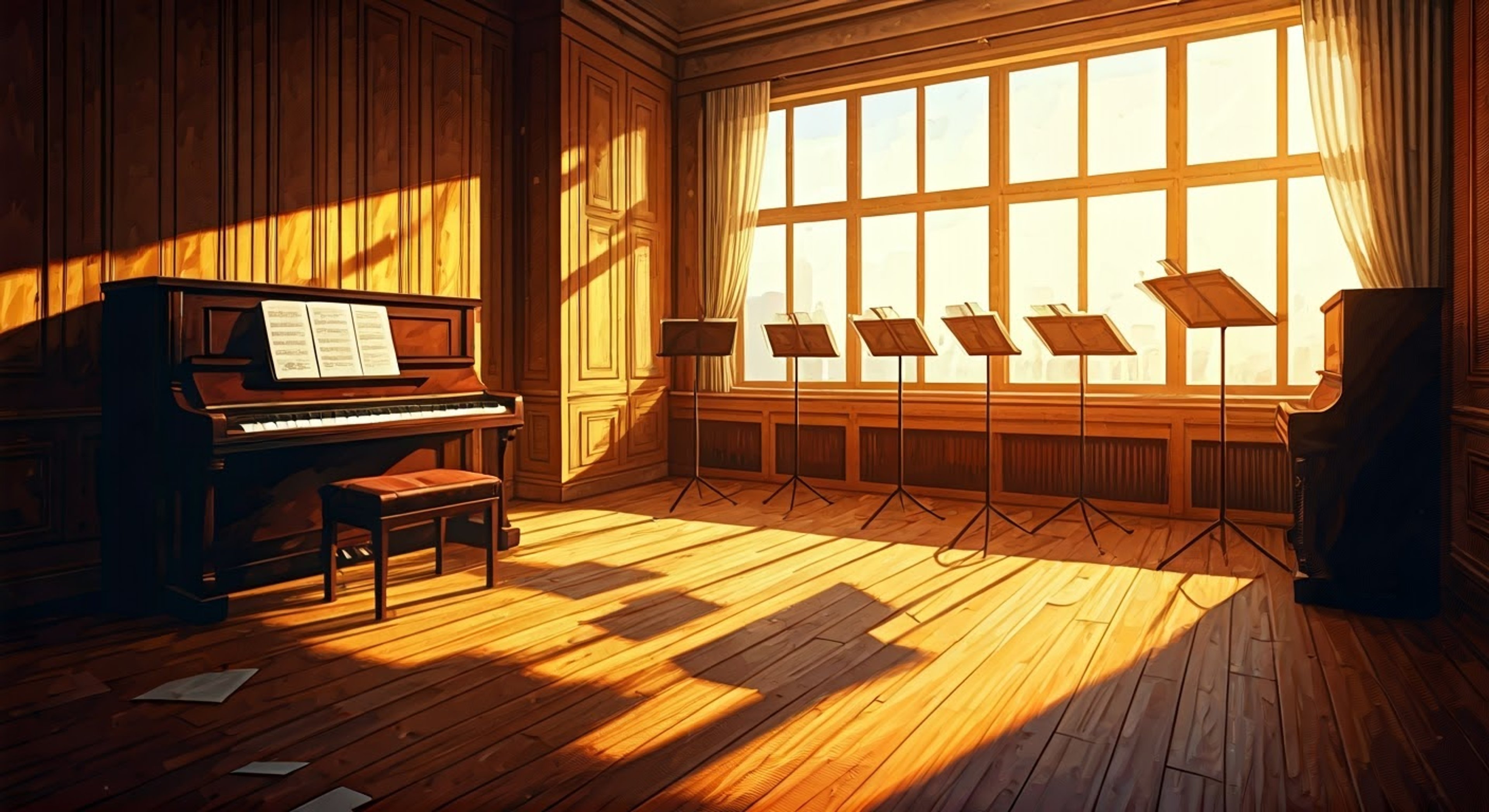 You find yourself in a practice room facing Kaori, her violin held tightly as she challenges your traditional interpretation of a piece. The tension rises as she demonstrates her emotionally charged version, demanding you see beyond the rigid notes on the page. Her pale indigo eyes flash with determination as she refuses to back down from her artistic vision.