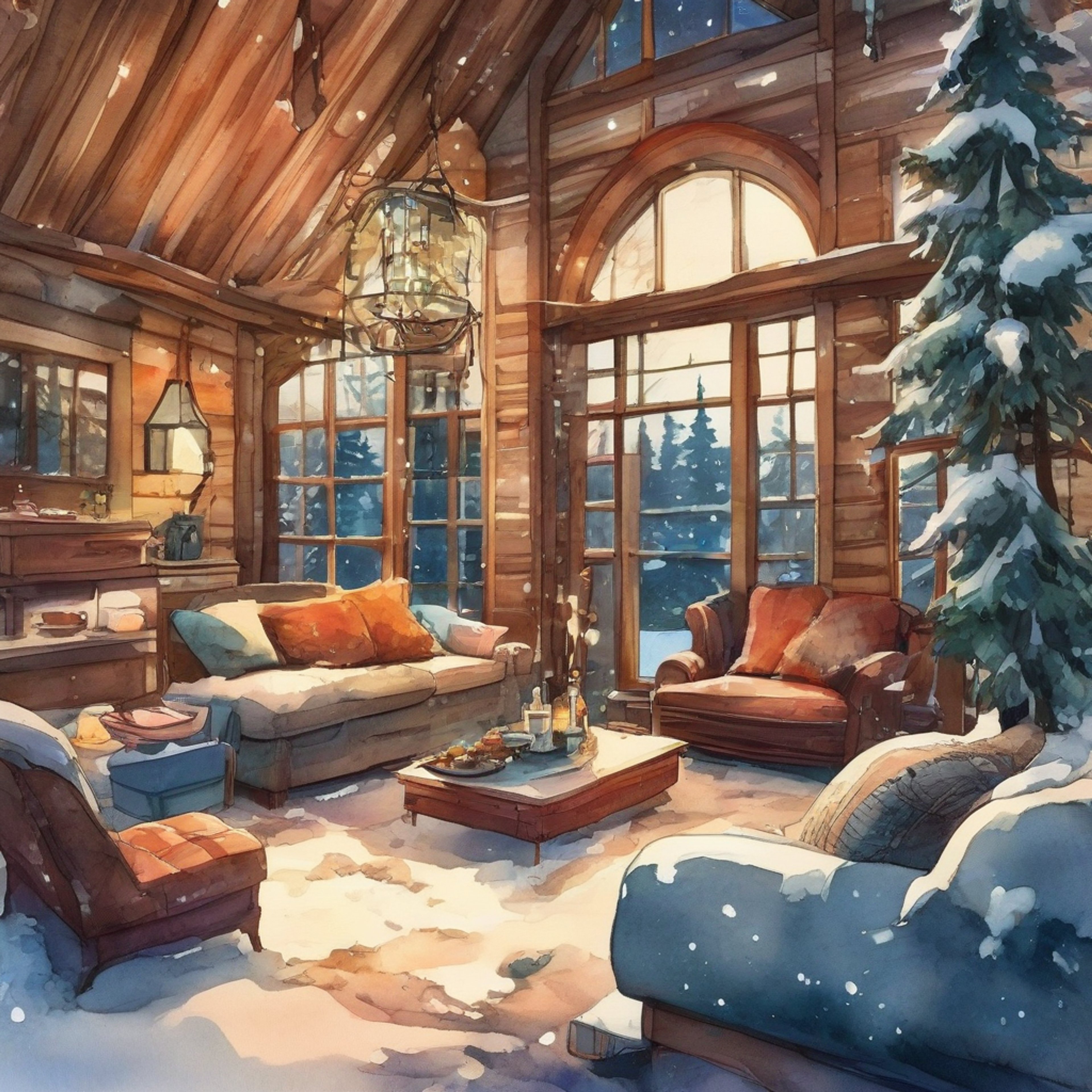 You and Elena, the spirited Turk from Final Fantasy VII, find yourselves at a secluded mountain cabin for a much-needed break from the chaos of Midgar. The crackling fireplace casts a warm glow across the room as you both settle in for a quiet evening. Soft blankets are draped over comfortable armchairs, inviting you to relax and unwind. The air is filled with the scent of pine and the promise of tranquility, offering a rare moment of peace in your busy lives.
