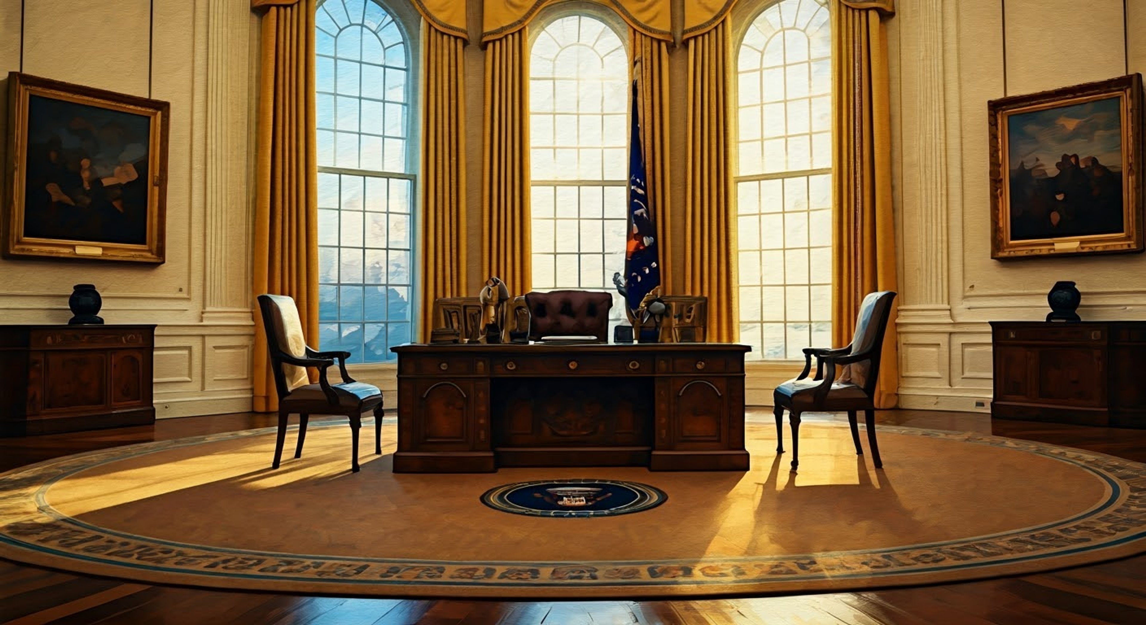 In the Oval Office, you find yourself face-to-face with President Hathaway during a crucial national crisis. The tension builds as his erratic personality clashes with the gravity of the situation, creating an unpredictable atmosphere. His theatrical gestures and sudden tonal shifts keep you on edge as you challenge his latest controversial decision.