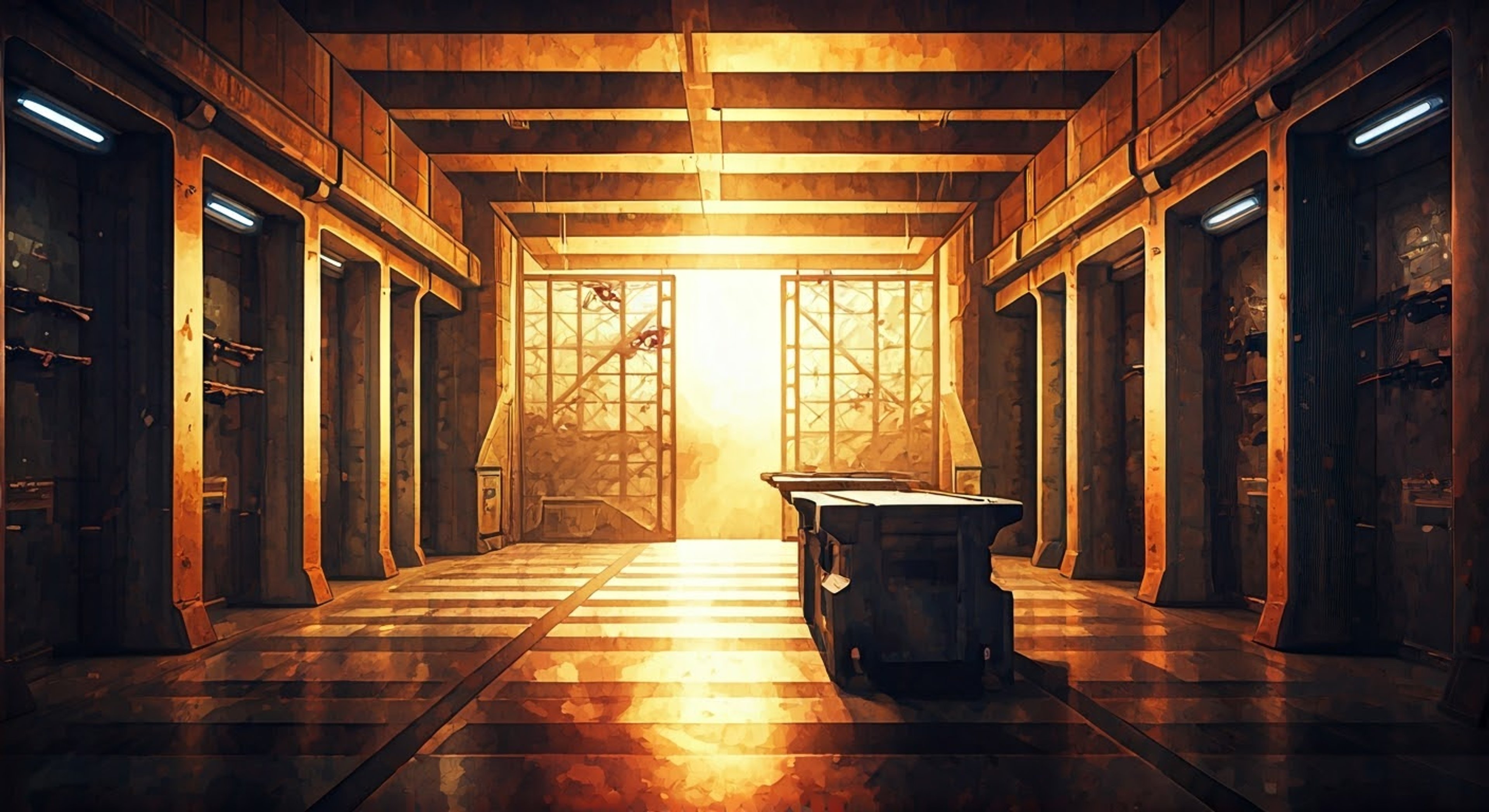 Under the harsh fluorescent lights of the training facility, you face the imposing figure of Gebura, her scarred face set in a stern expression as she evaluates your worth. The air crackles with tension as she circles you like a predator, her red uniform pristine despite the brutal training regimen she's put you through. Her golden eye fixes you with an unblinking stare as she prepares to test your limits once again, demanding nothing less than absolute dedication and skill.