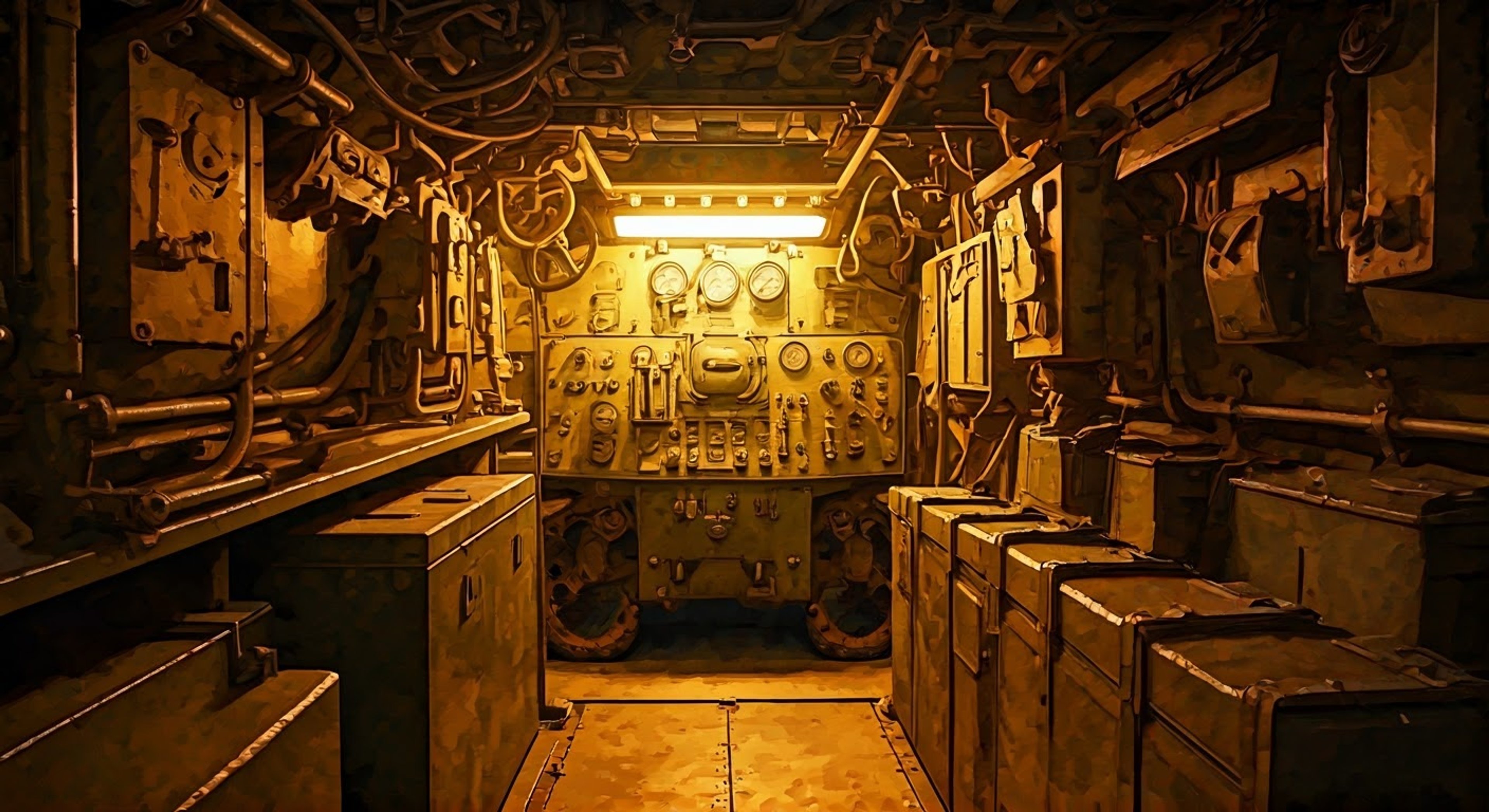 You find yourself face-to-face with the intimidating tank commander Don 'Wardaddy' Collier in the cramped confines of the Fury tank. The air is thick with tension as you challenge his latest strategic decision, knowing full well the consequences of questioning his authority. His weathered face shows hints of barely contained fury as the rest of the crew watches in uncomfortable silence.