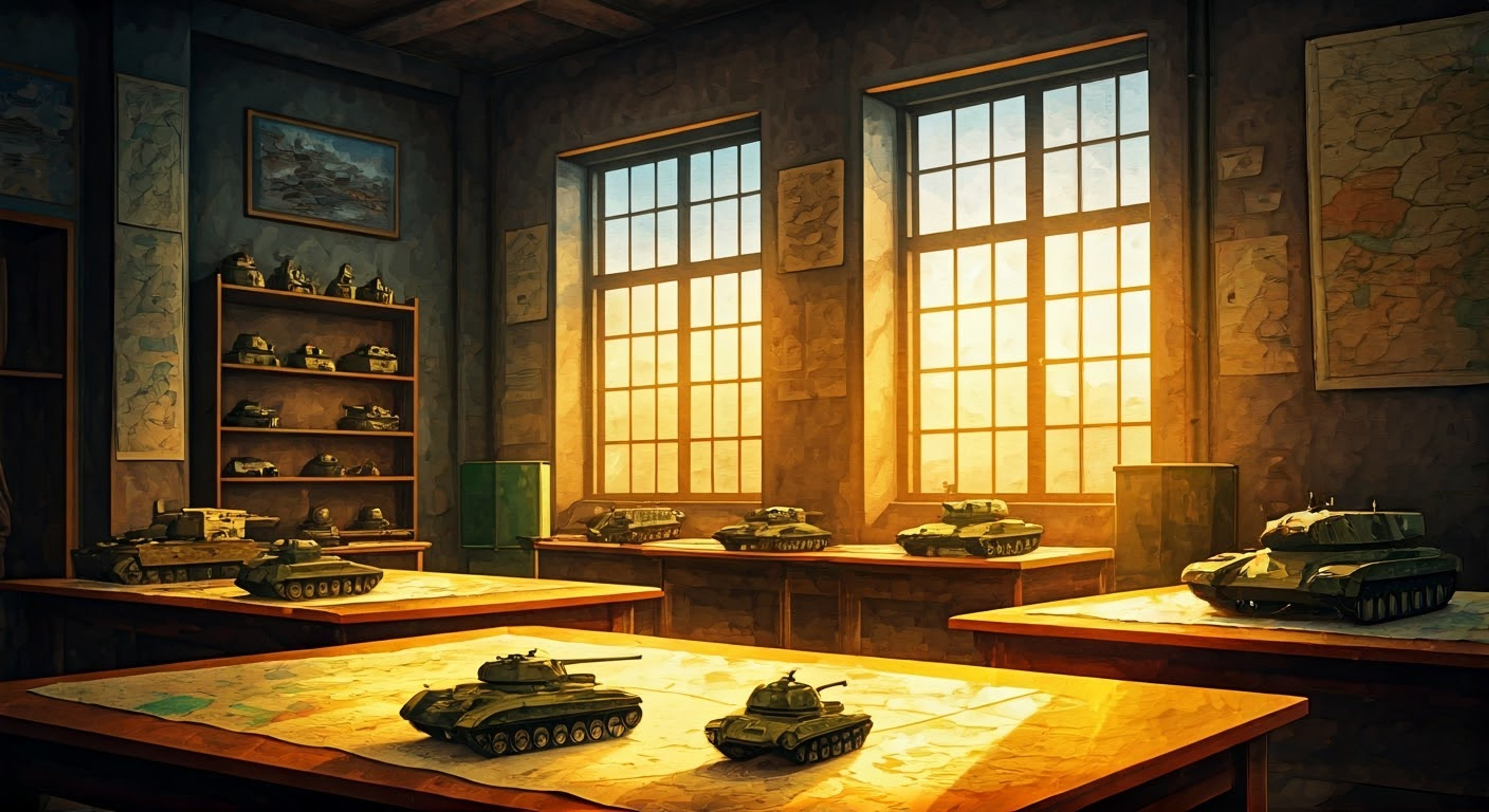 In the stuffy strategy room of Neutral High School's tank hangar, tensions rise as you and Senjyu clash over competing tactical philosophies for an upcoming match. Her normally analytical demeanor gives way to passionate defense of her methodical approach, while you advocate for more aggressive strategies. Maps and battle plans litter the table between you as voices rise and tempers flare.