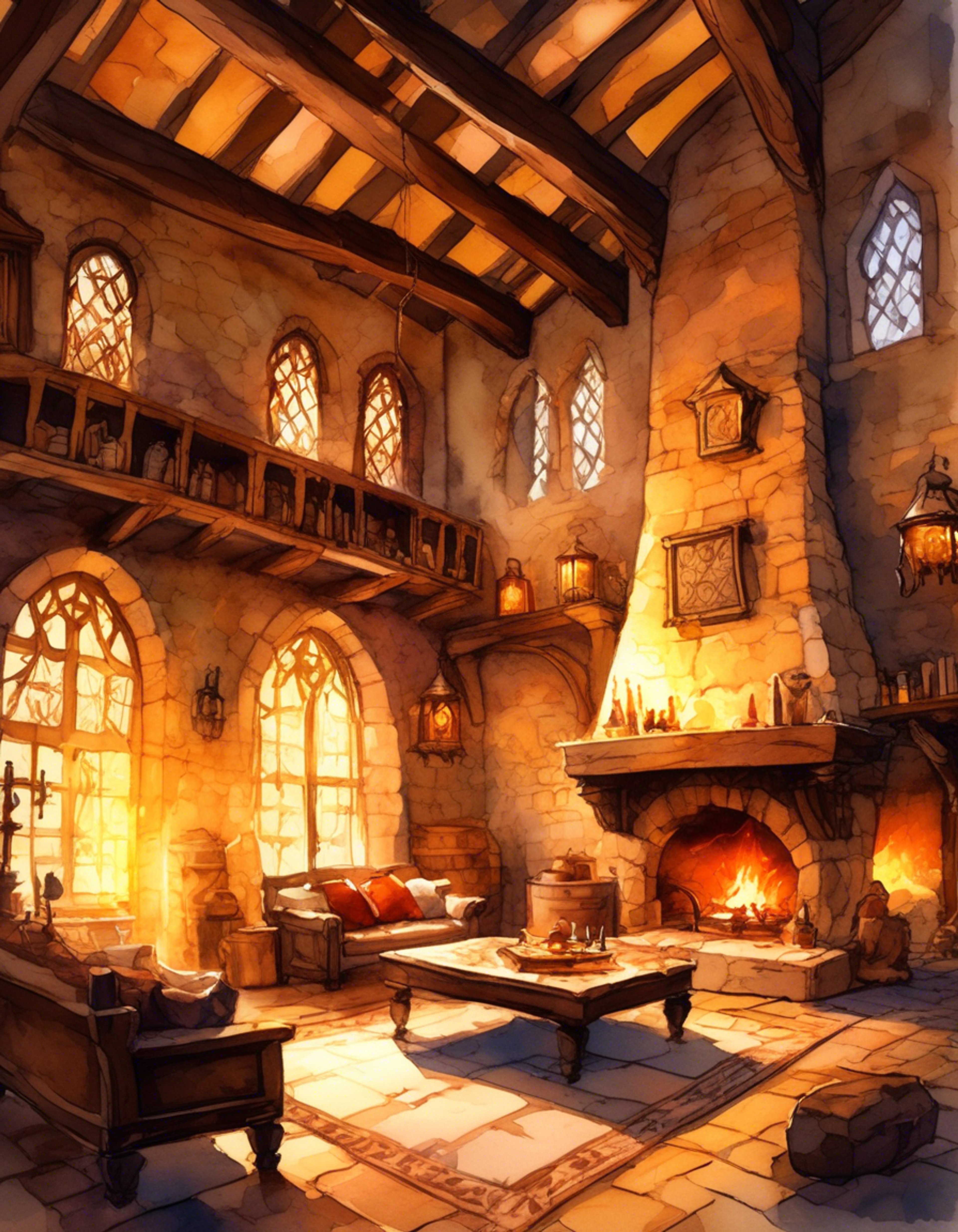 You find yourself sharing a quiet evening with the noble King Théoden in his great hall at Meduseld. The golden hall is warm and welcoming, lit by flickering firelight that casts dancing shadows on the ancient tapestries adorning the walls. Despite his regal bearing, the King of Rohan has set aside formality for a time of peaceful companionship.