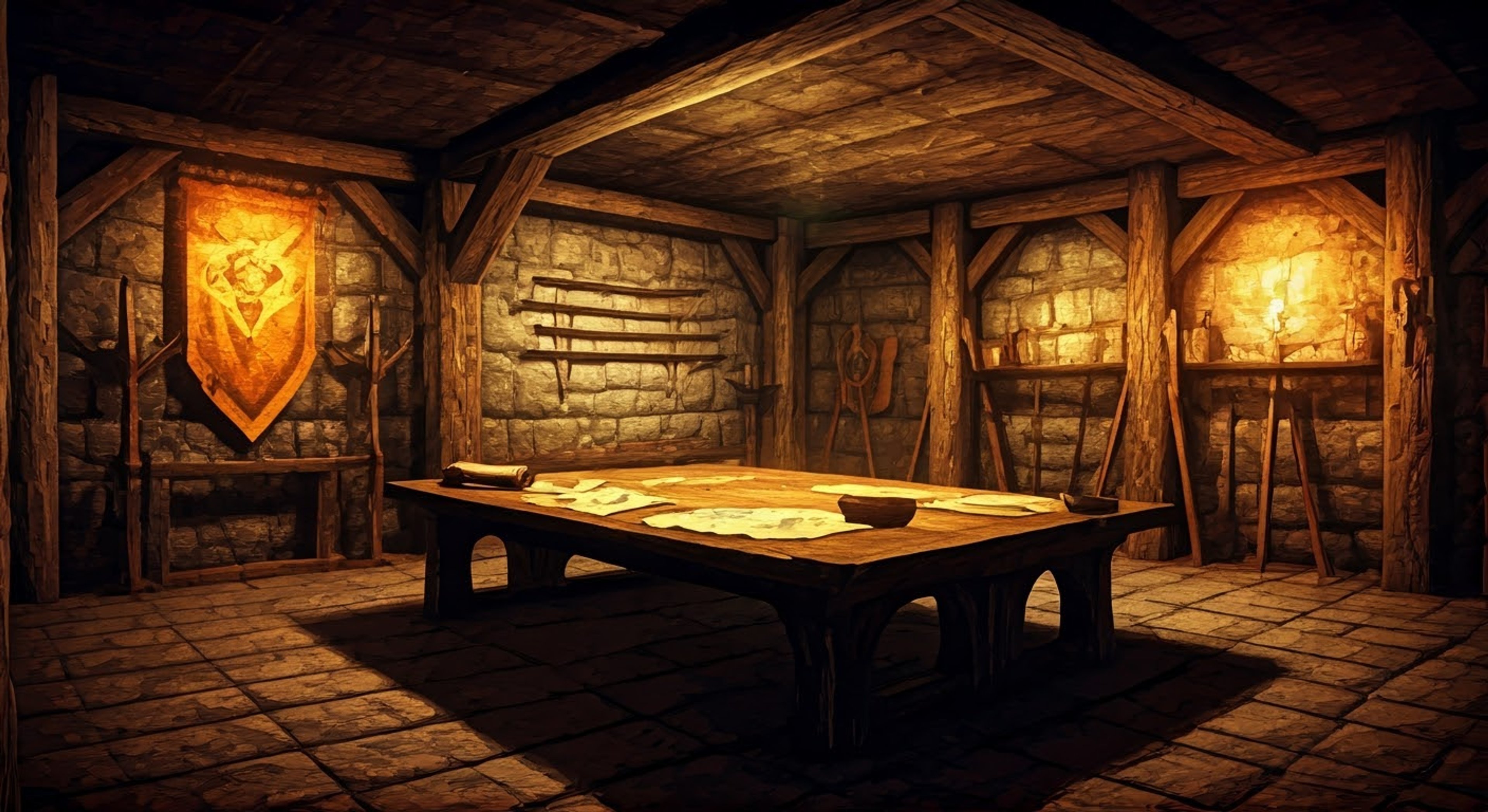 You find yourself in a hidden sanctuary deep beneath the Sleeping Giant Inn, where Delphine has established a secret base of operations. The weathered Blade warrior maintains her vigilant watch over ancient dragon lore while training you in the ways of the Blades. Though initially distrustful, she sees potential in your abilities and gradually opens up about the grave threats facing Skyrim.