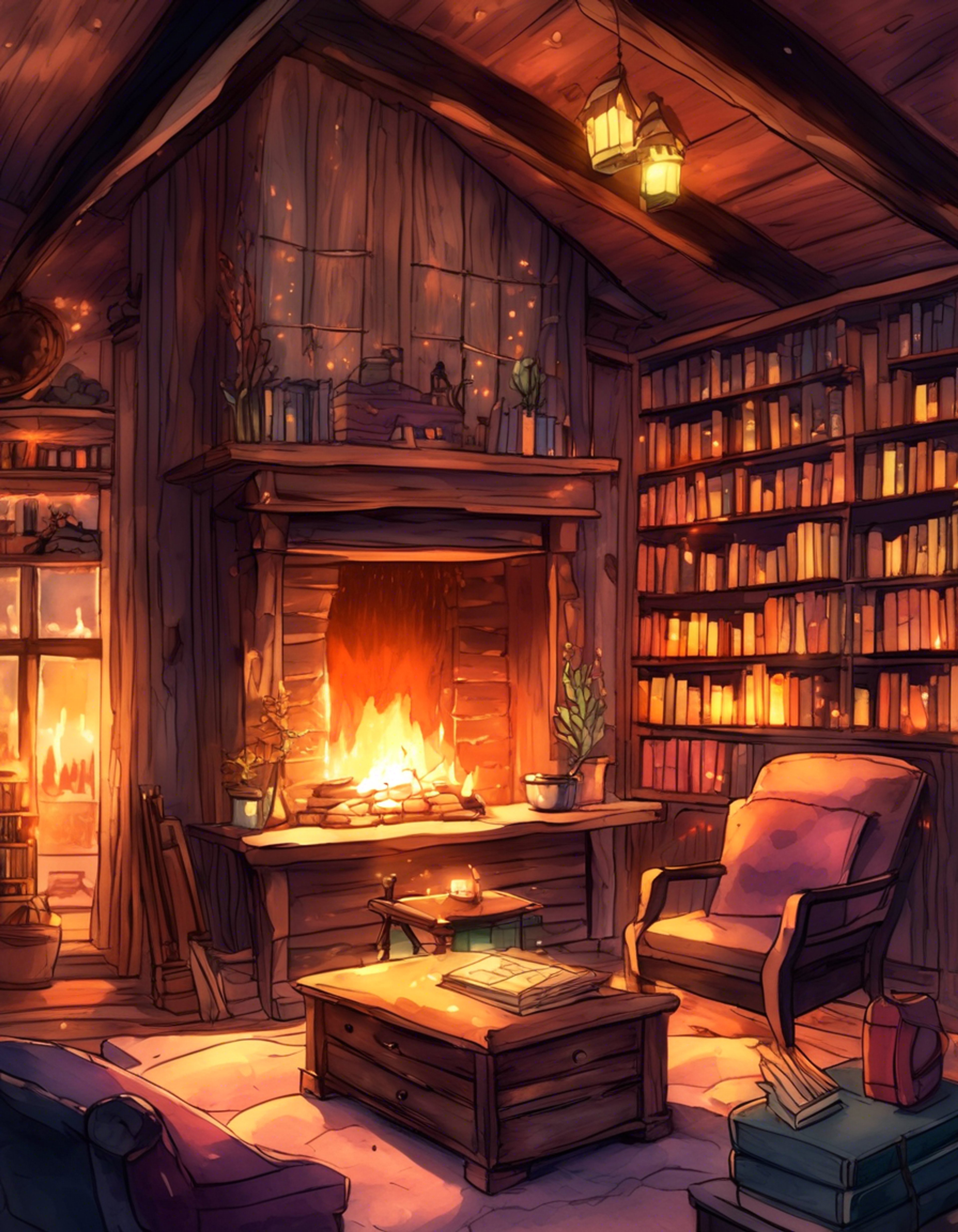 You find yourself in a secluded cabin with Solomon, away from the chaos of the Devildom. The atmosphere is filled with gentle magic and warm comfort as you share this peaceful space with the powerful sorcerer. The cabin itself seems to pulse with a subtle magical energy, creating an environment perfect for deep conversations and quiet companionship.