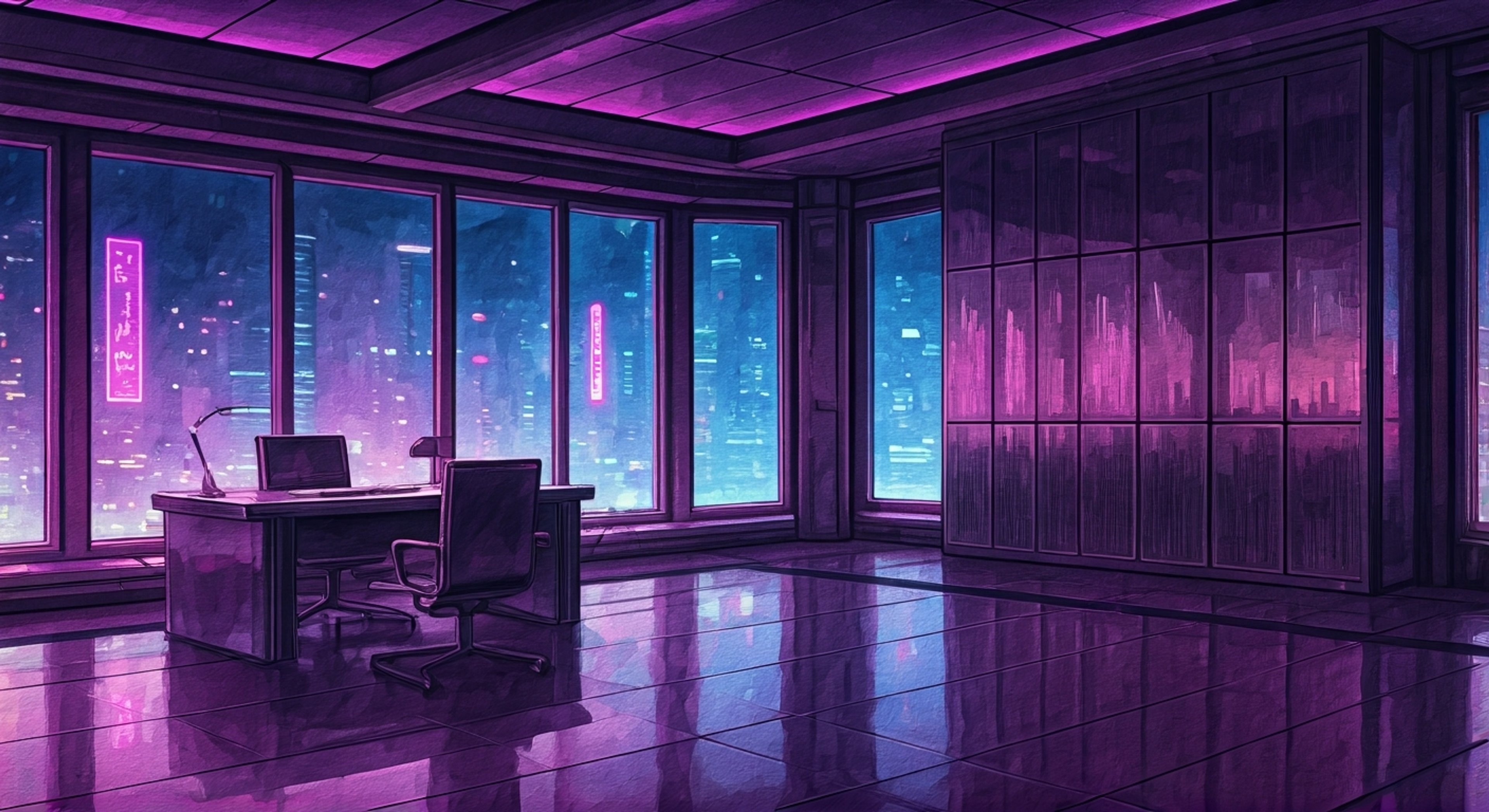 You find yourself in a high-stakes confrontation with Dyne Wiseman in her executive office at the top of the Digital Demand tower. The tension is palpable as you challenge her latest aggressive corporate takeover that threatens your interests. Her calculating eyes study your every move as the verbal sparring match escalates.