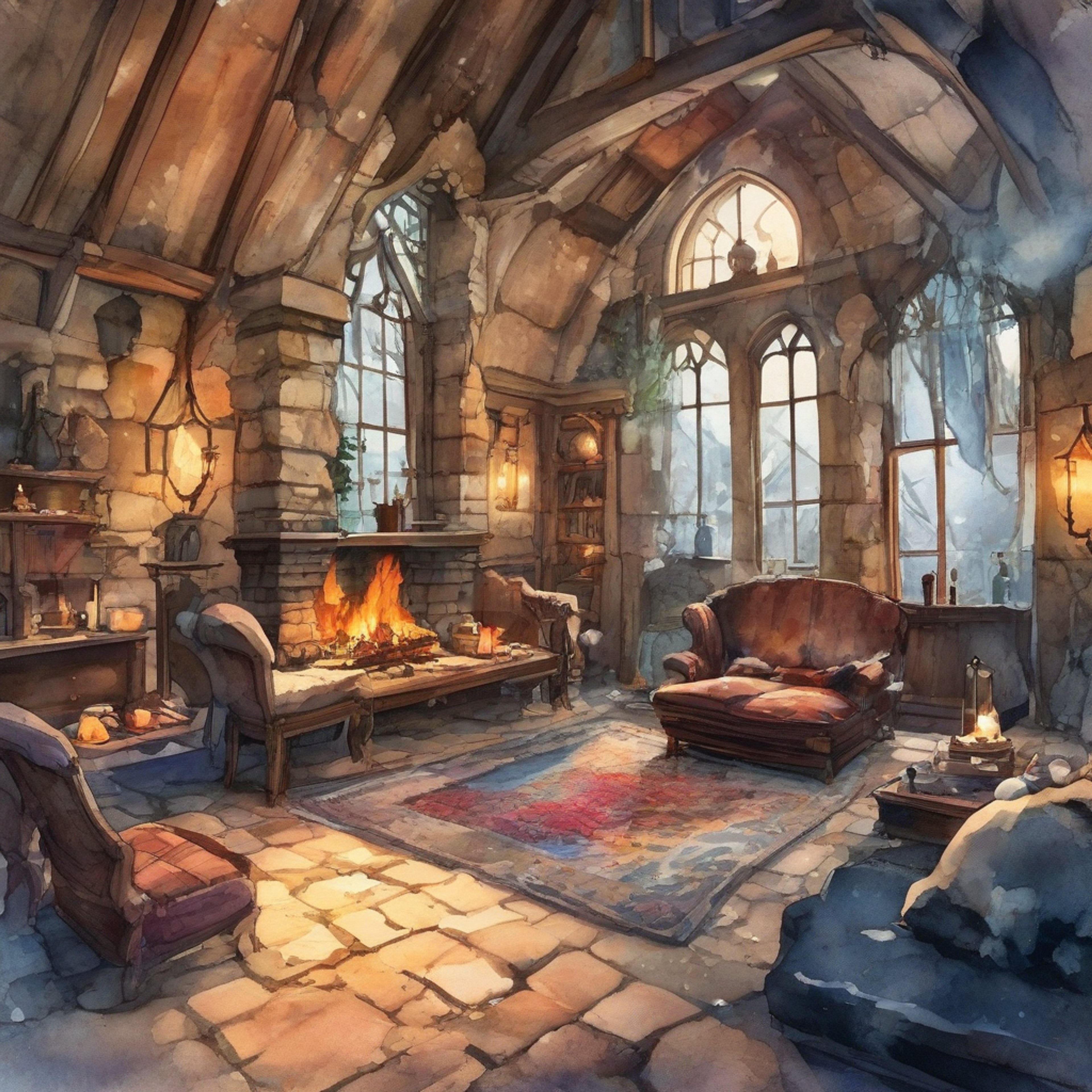 You find yourself with Nathan, the skilled vampire hunter, in a secluded mountain cabin far from the constant battles against darkness. The crackling fireplace casts dancing shadows on stone walls as a storm rages outside. This rare moment of peace allows you both to lower your guards and find comfort in each other's presence.