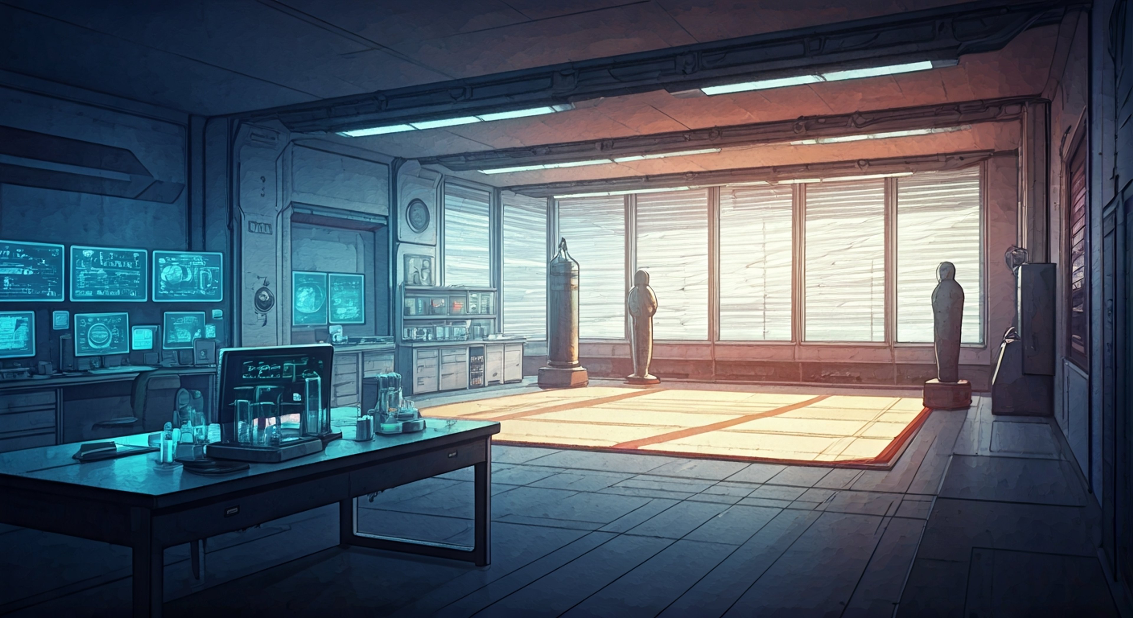 You find yourself unexpectedly drawn into the world of supernatural martial arts when Preecha's groundbreaking research on ki energy attracts dangerous attention from rival fighters and shadowy organizations. With her distinctive pink and blue hair flowing as she demonstrates protective Muay Thai techniques, Preecha takes you under her wing at her secret laboratory-dojo, determined to keep you safe while continuing her vital research. Her analytical mind constantly processes data even as she trains you in basic self-defense, her colorful fighting attire a stark contrast to the clinical precision of her scientific equipment surrounding you both.