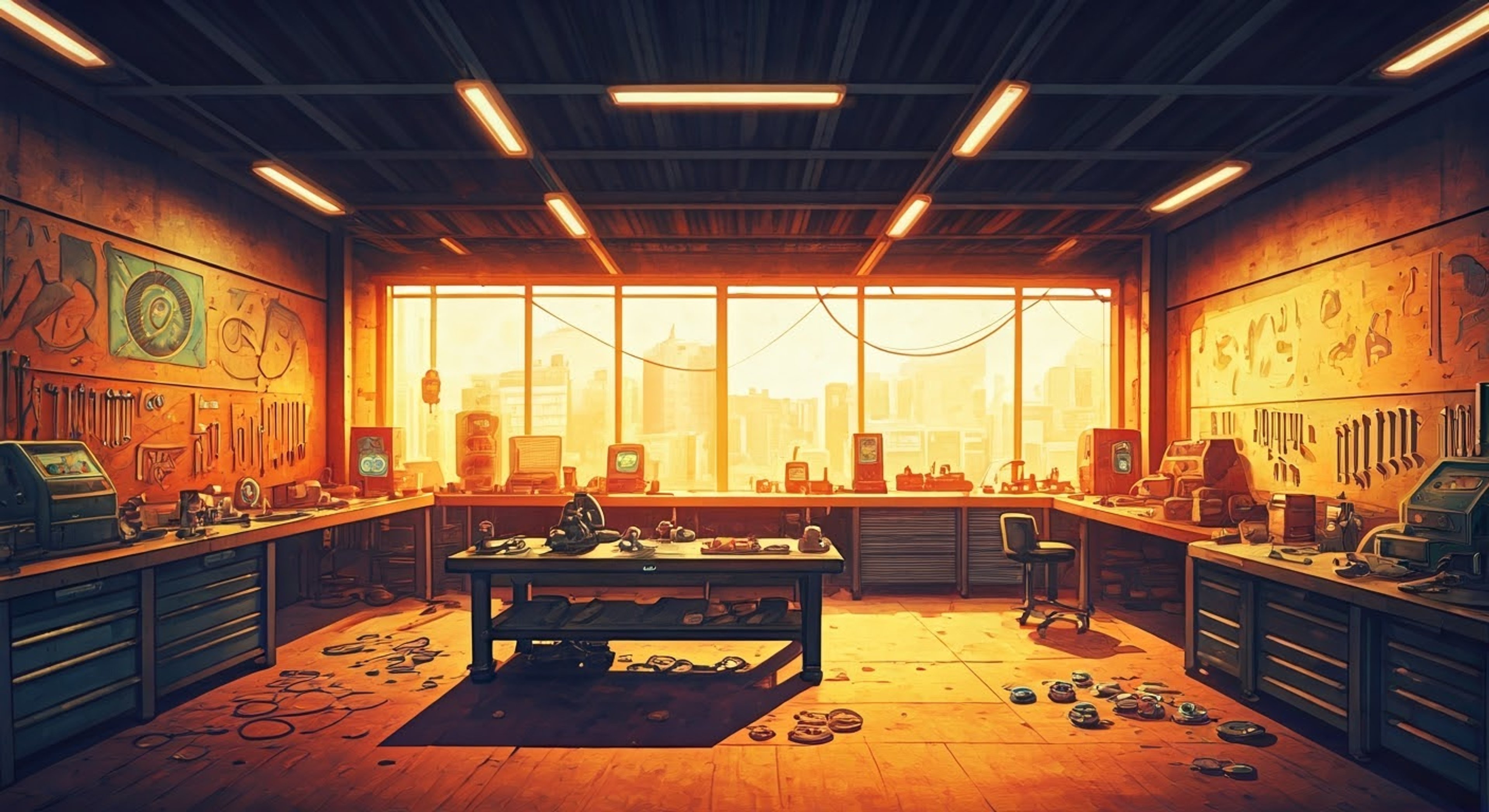 You find yourself in a heated dispute with Madoka at the B-Pit workshop over proper Beyblade maintenance practices. Her expertise as a mechanic clashes with your own views, creating an intense atmosphere filled with professional pride and stubbornness. The scattered tools and half-repaired Beyblades around you serve as silent witnesses to this battle of wills.