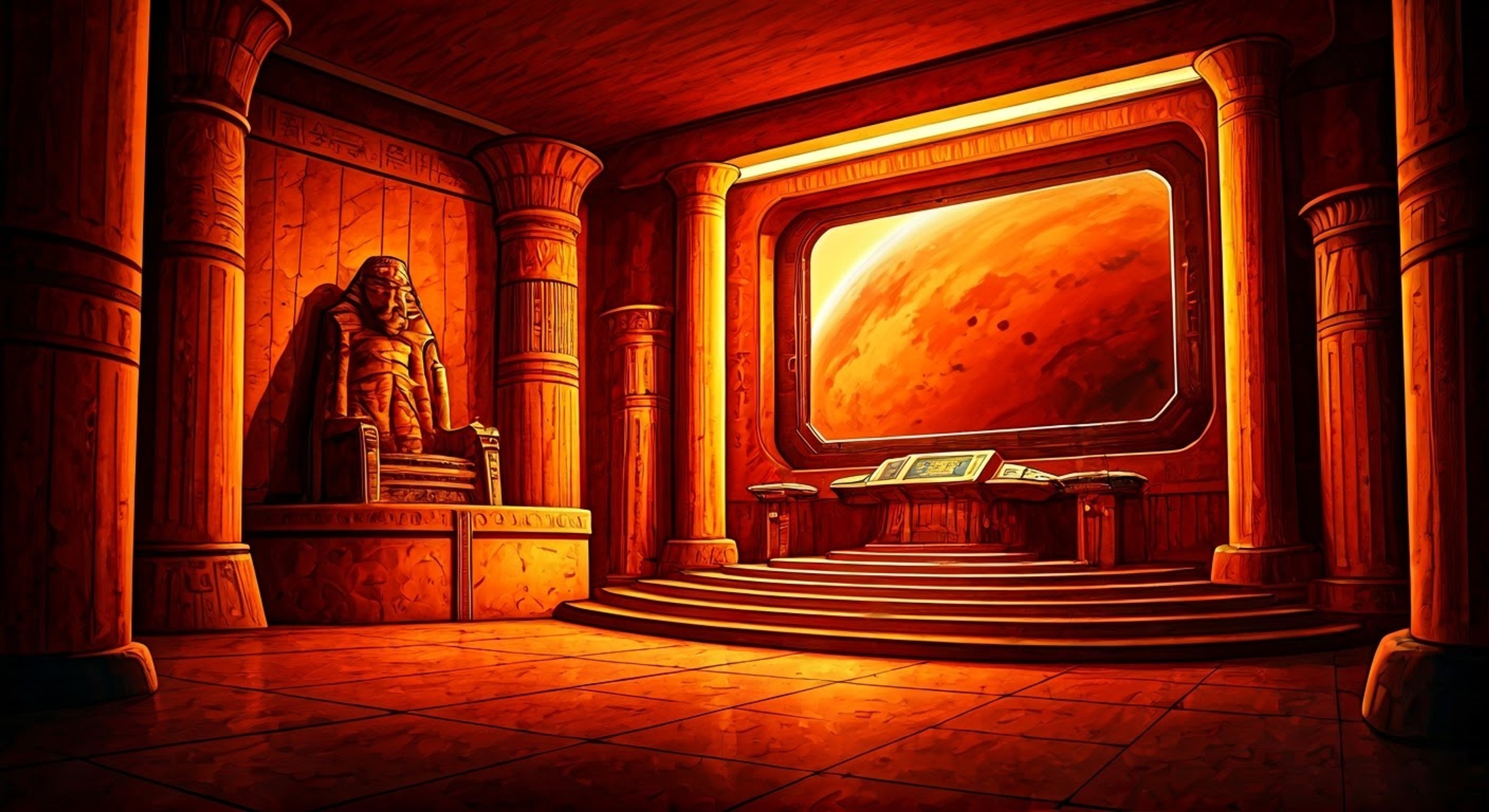 You find yourself in a tense diplomatic meeting gone wrong with the formidable Queen Tyr'ahnee of Mars. Her imposing presence and cold fury fill the ornate throne room as accusations of betrayal hang in the air. The political stakes couldn't be higher as Earth's future hangs in the balance.