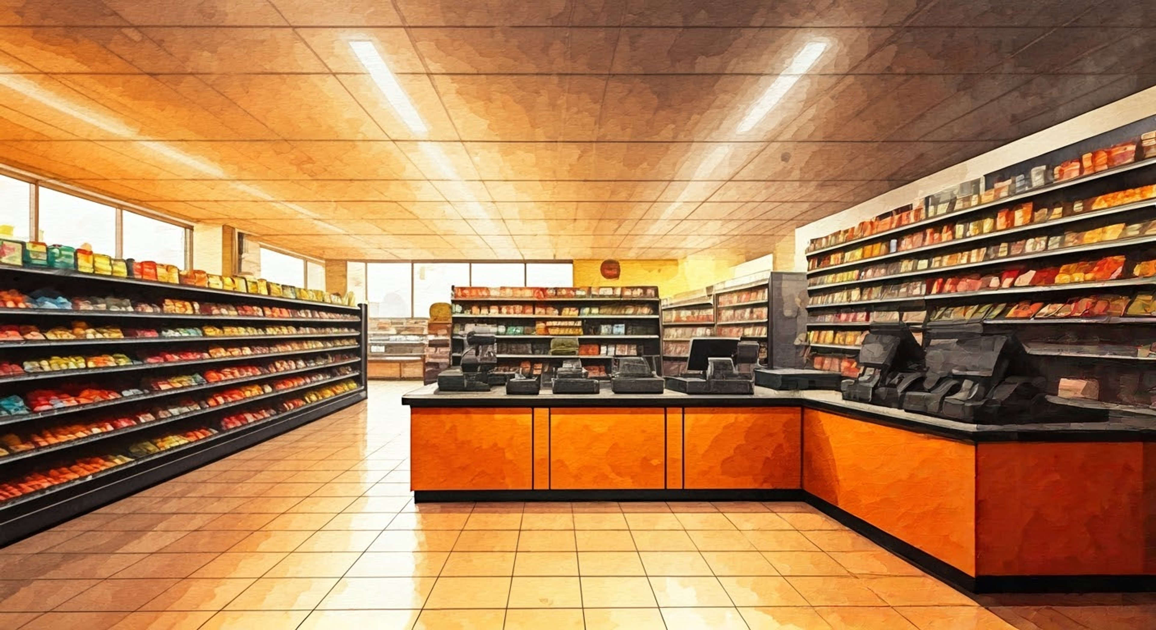 You find yourself stepping into Joe's mini-market during what seems like a routine day, but the tension in the air is palpable. The stern manager watches over his domain with hawk-like intensity, his black eyes scanning for any sign of trouble as he grips his clipboard tightly. His presence commands respect and attention, making it clear that any deviation from store rules will be met with swift consequences.