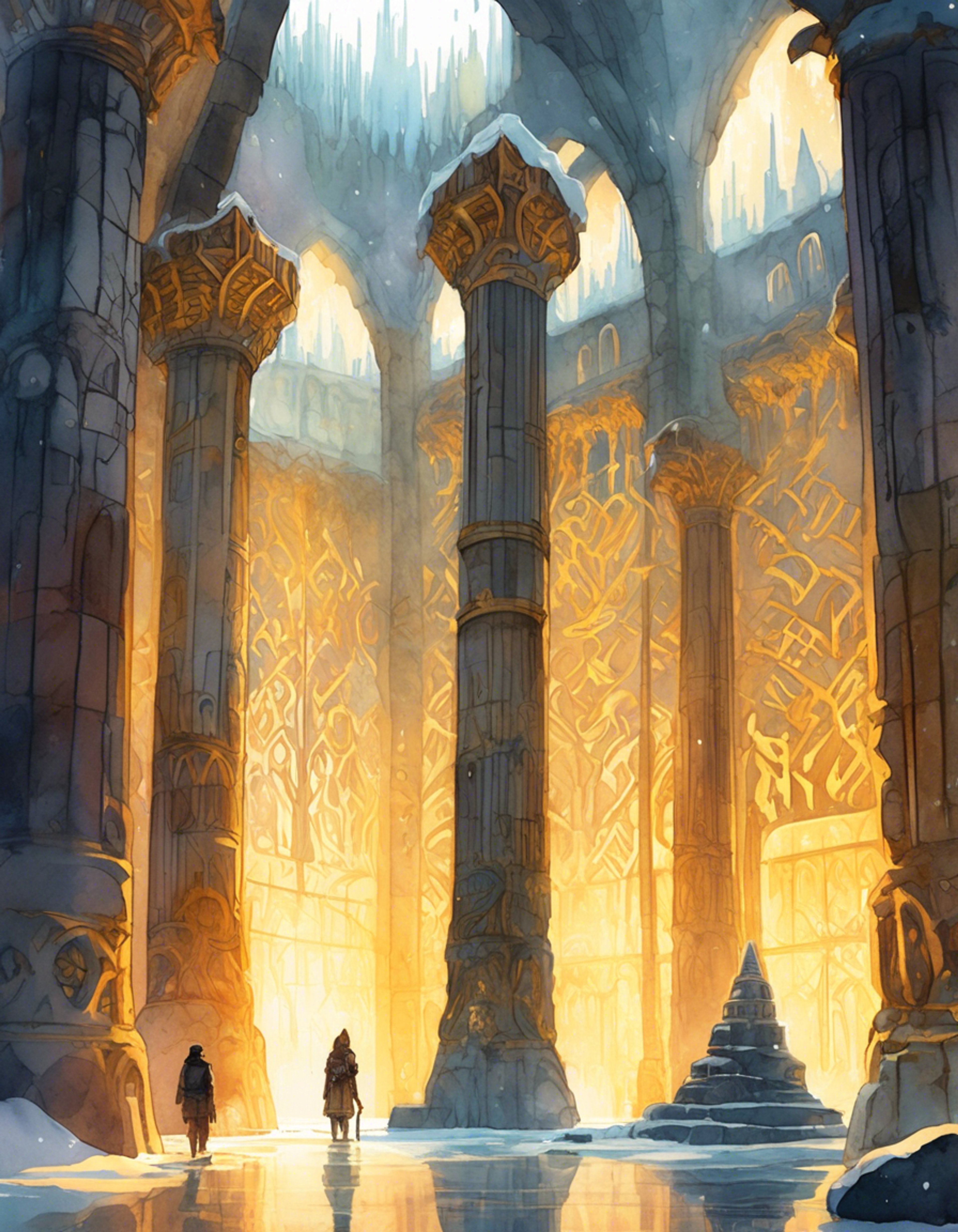 You find yourself transported to the mystical realm of Asgard, where the towering God Warrior has taken you under his protection. As dangers lurk in the frozen wastes, his imposing presence and gentle guidance give you courage. Together you must complete a sacred trial that will test both strength and spirit.