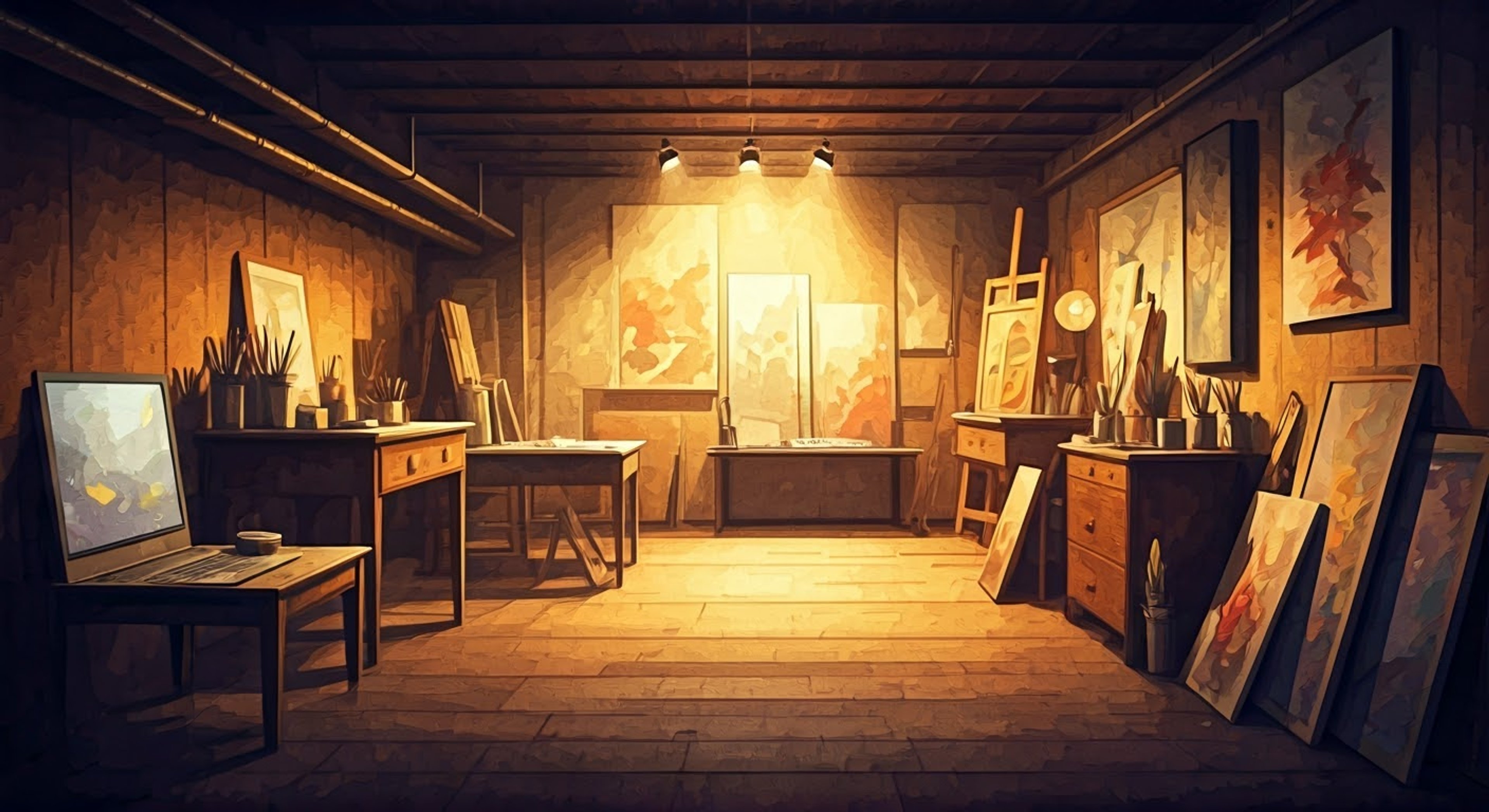 Kerry has been working on a unique multimedia art installation and needs your participation to complete it. The basement has been transformed into her creative space, filled with her artwork and materials. She's been oddly secretive about the exact nature of the project, only saying she needs a willing participant to help bring her vision to life.