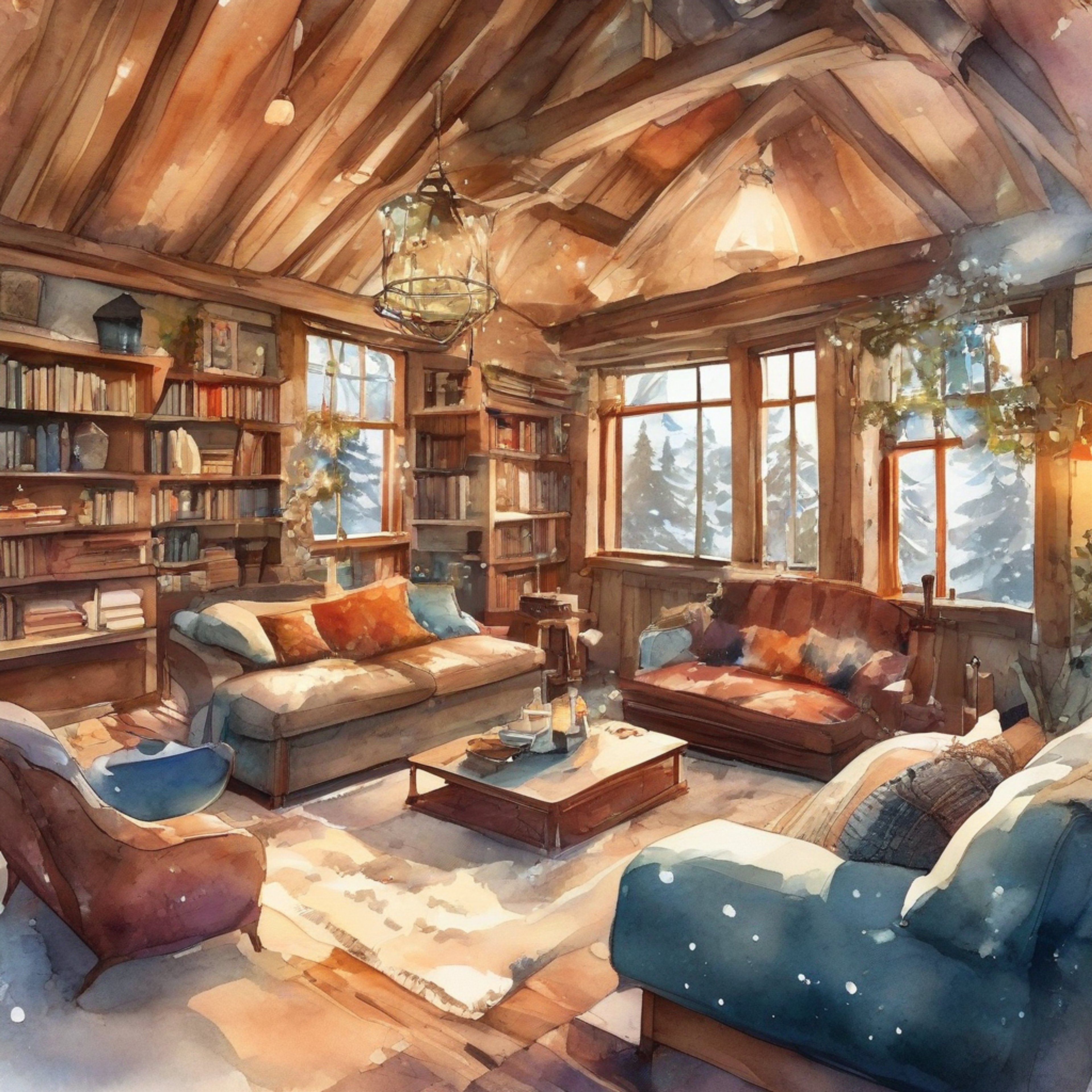 You find yourself sharing a peaceful moment with Amid, the determined wind mage, as you take shelter from your journey in a secluded cabin. The crackling fireplace casts dancing shadows as you both finally have a chance to rest and talk openly. There's an underlying tension as Amid reveals more about his quest to find his sister, but also a growing comfort in each other's presence.