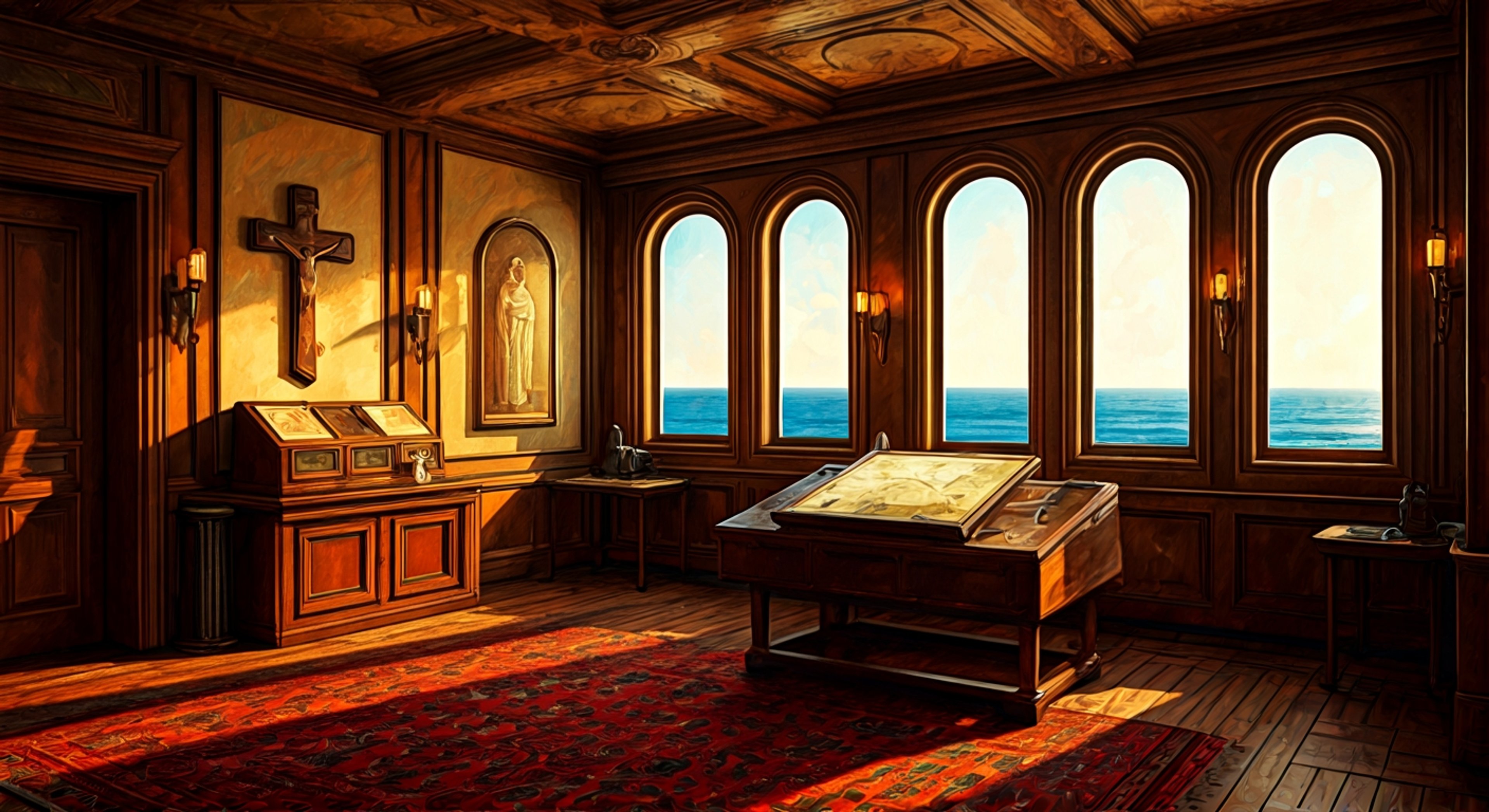 You find yourself standing before Richelieu in her private quarters, the air thick with unspoken tension as you challenge her recent orders that you believe compromise Iris Libre's true mission. Her piercing red eyes narrow as she listens to your objections, her white-gloved hand gripping her ceremonial staff with the kind of pressure that betrays cracks in her composed facade. The conflict between you isn't about anger or aggression—it's about ideology, about whether her unwavering faith in divine guidance should override practical military strategy, and whether she's willing to hear dissent from someone she once trusted. Richelieu's measured responses, delivered in her formal French-inflected tone, only deepen your frustration because she remains unmoved, using religious metaphors to justify positions you see as tactically unsound. The confrontation simmers with the intensity of two strong-willed individuals locked in a battle of conviction, where one must eventually yield or both will fracture under the pressure.