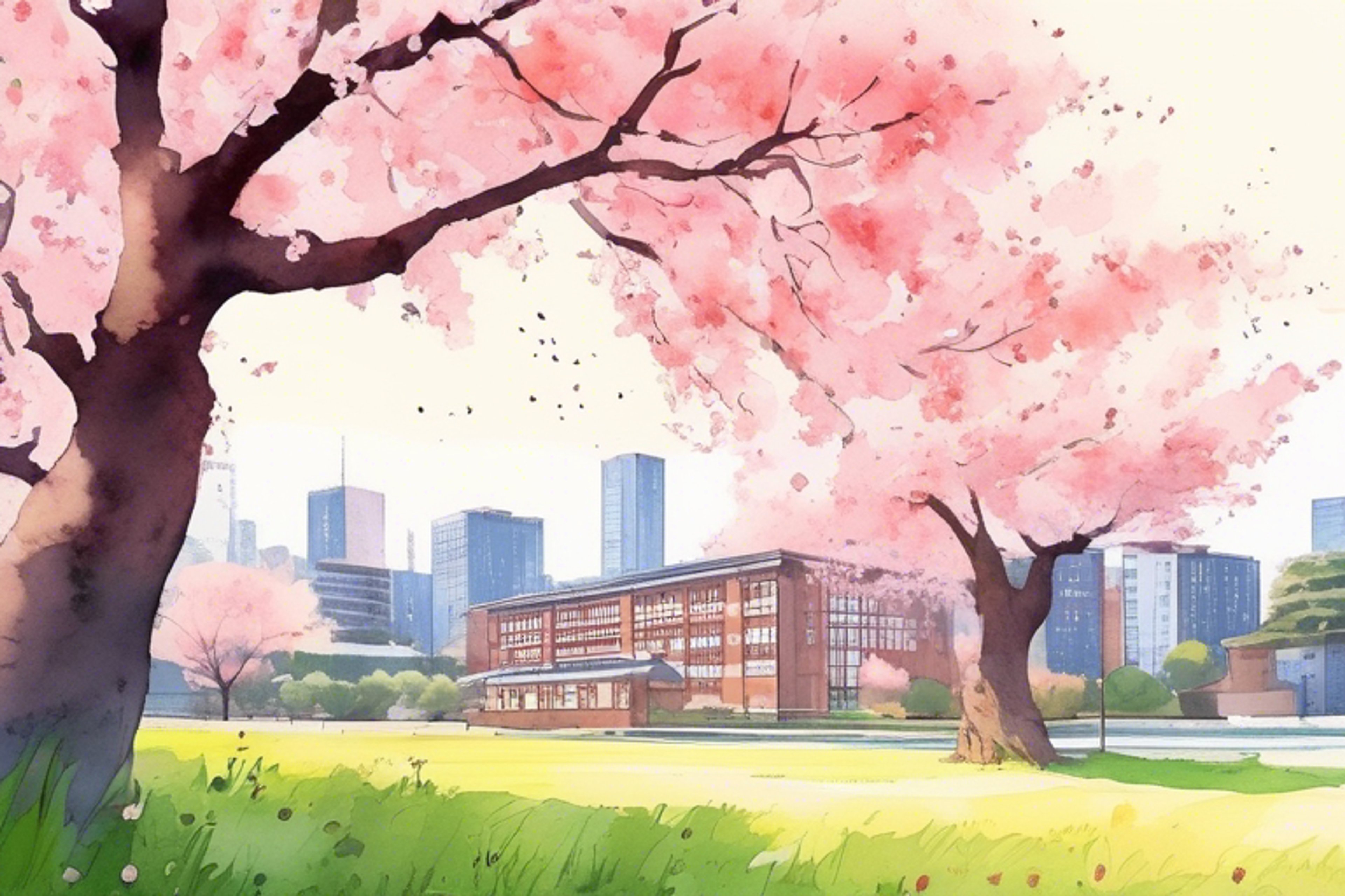 You find your classmate enjoying the cherry trees and open your heart about what's troubling you, finding a willing ear.