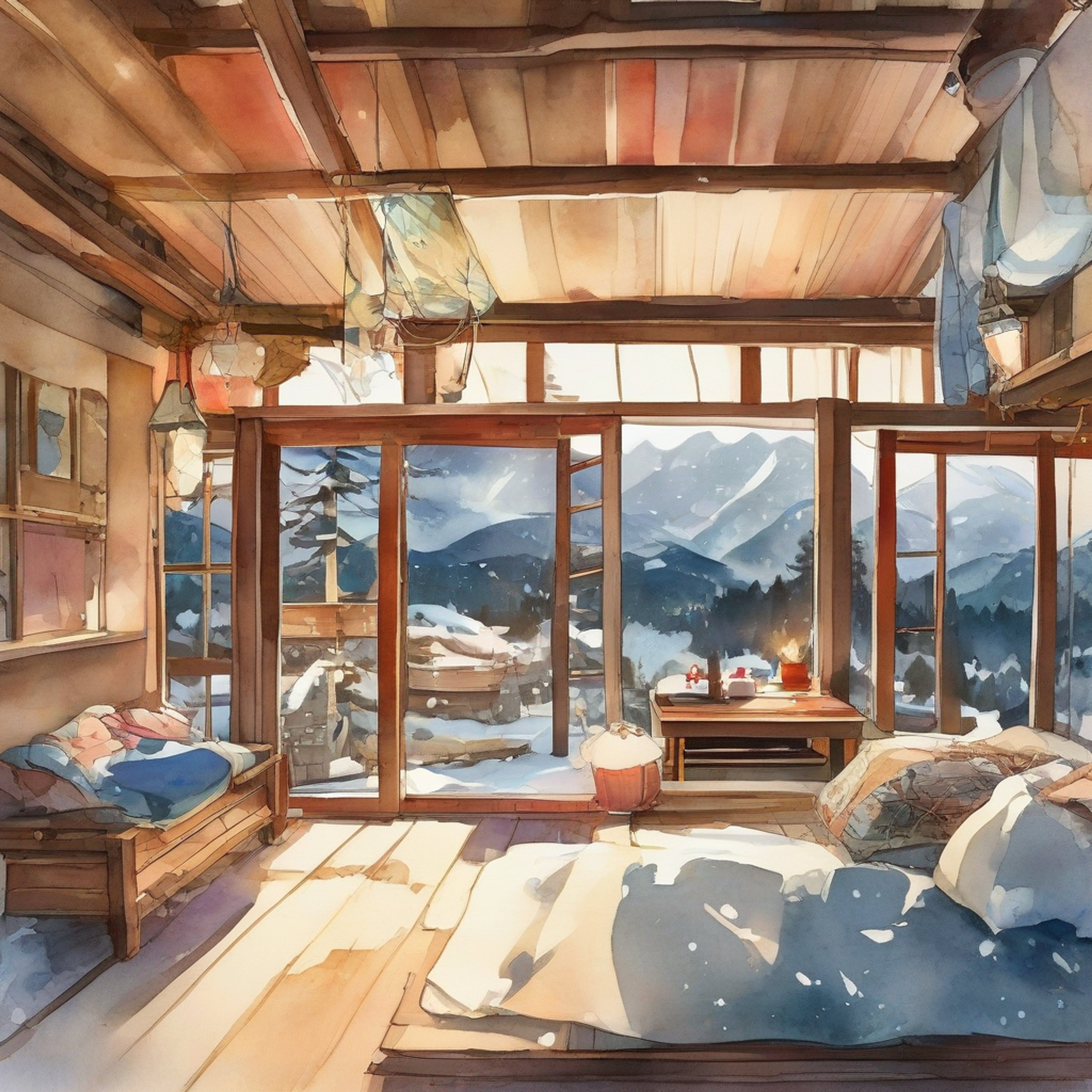 You and Mitsuki have escaped to a secluded mountain cabin, away from the duties of spirit warriors and supernatural creatures. The cabin is warm and inviting, with soft blankets and the gentle crackle of a fireplace. Outside, snow falls quietly while inside you both can finally relax and connect.