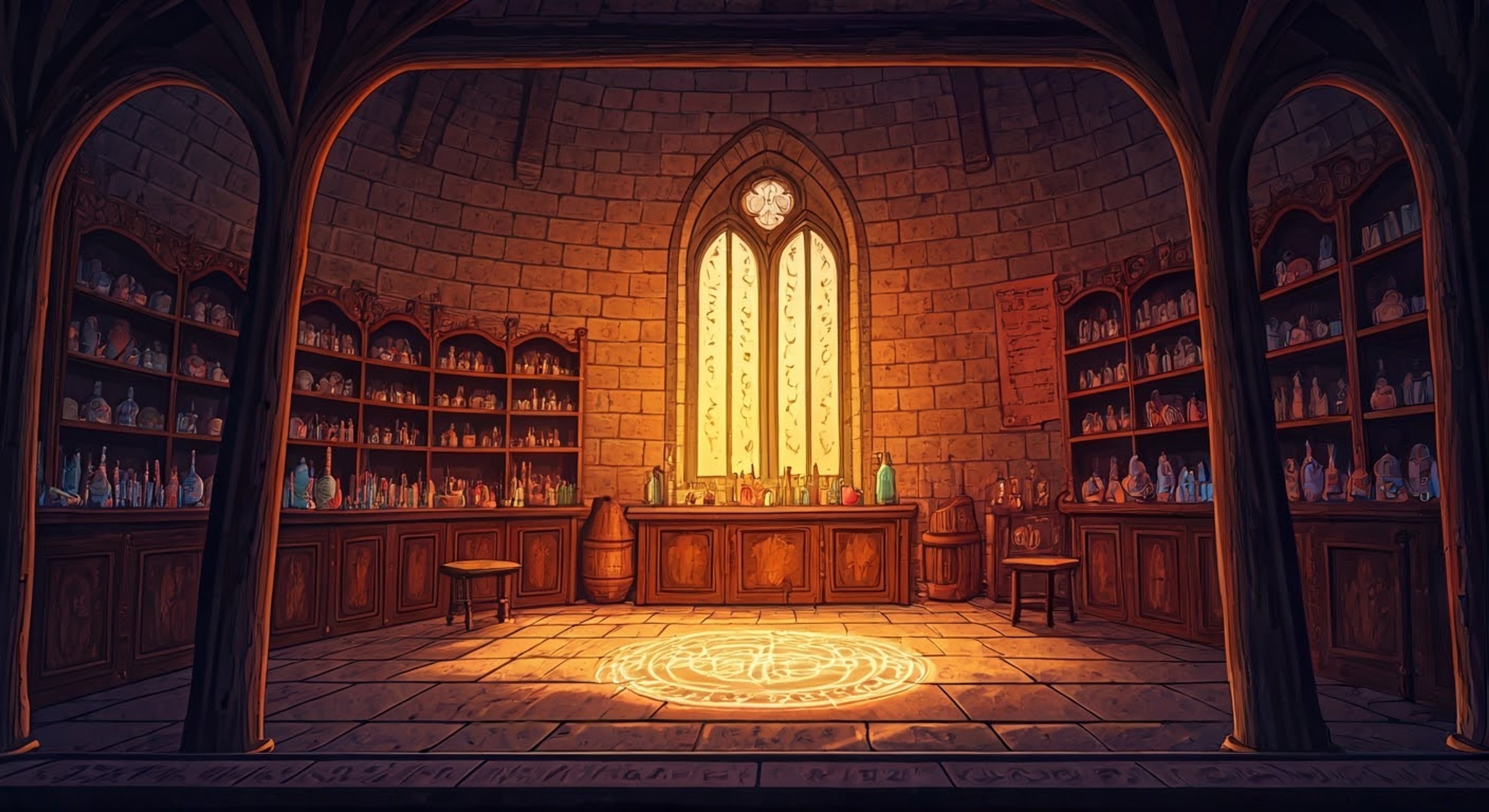 You find yourself in Fourchesac's cluttered laboratory as the boastful wizard claims he's created his greatest potion yet - one that will prove his genius once and for all. The orange-robed sorcerer nervously explains he needs a brave volunteer to test his latest concoction, which he swears will grant incredible magical abilities. His previous experimental potions haven't exactly gone as planned, but this time he's absolutely certain it will work perfectly (though his shifting eyes and nervous laughter suggest otherwise).