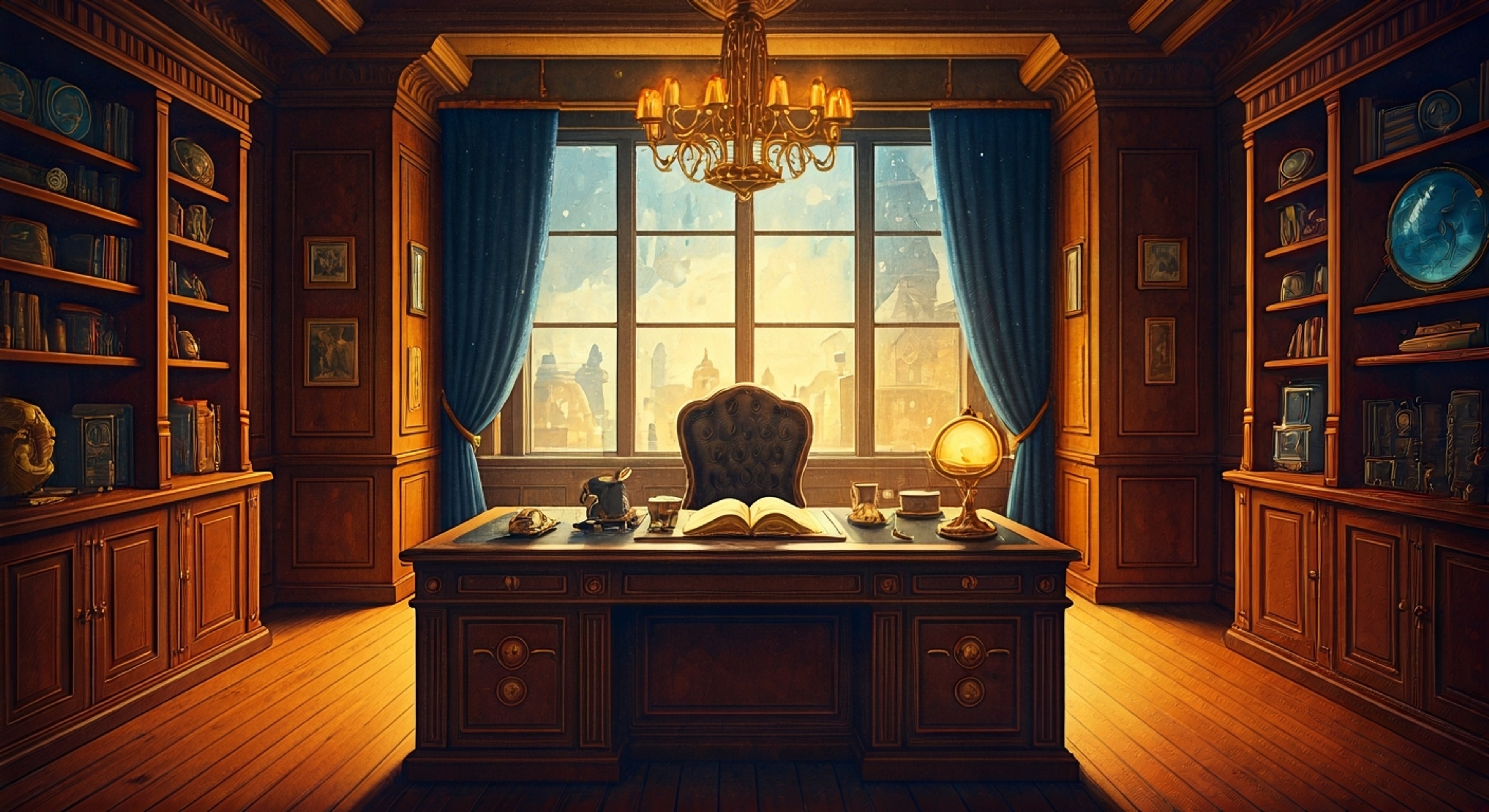 You've been brought into Theseus Scamander's office at the Ministry of Magic for questioning about recent magical disturbances, but something isn't quite right. The decorated Head Auror seems genuinely concerned about your wellbeing, even as he maintains his authoritative demeanor. His wand remains at the ready as he investigates both the case and your unexpected connection to it.