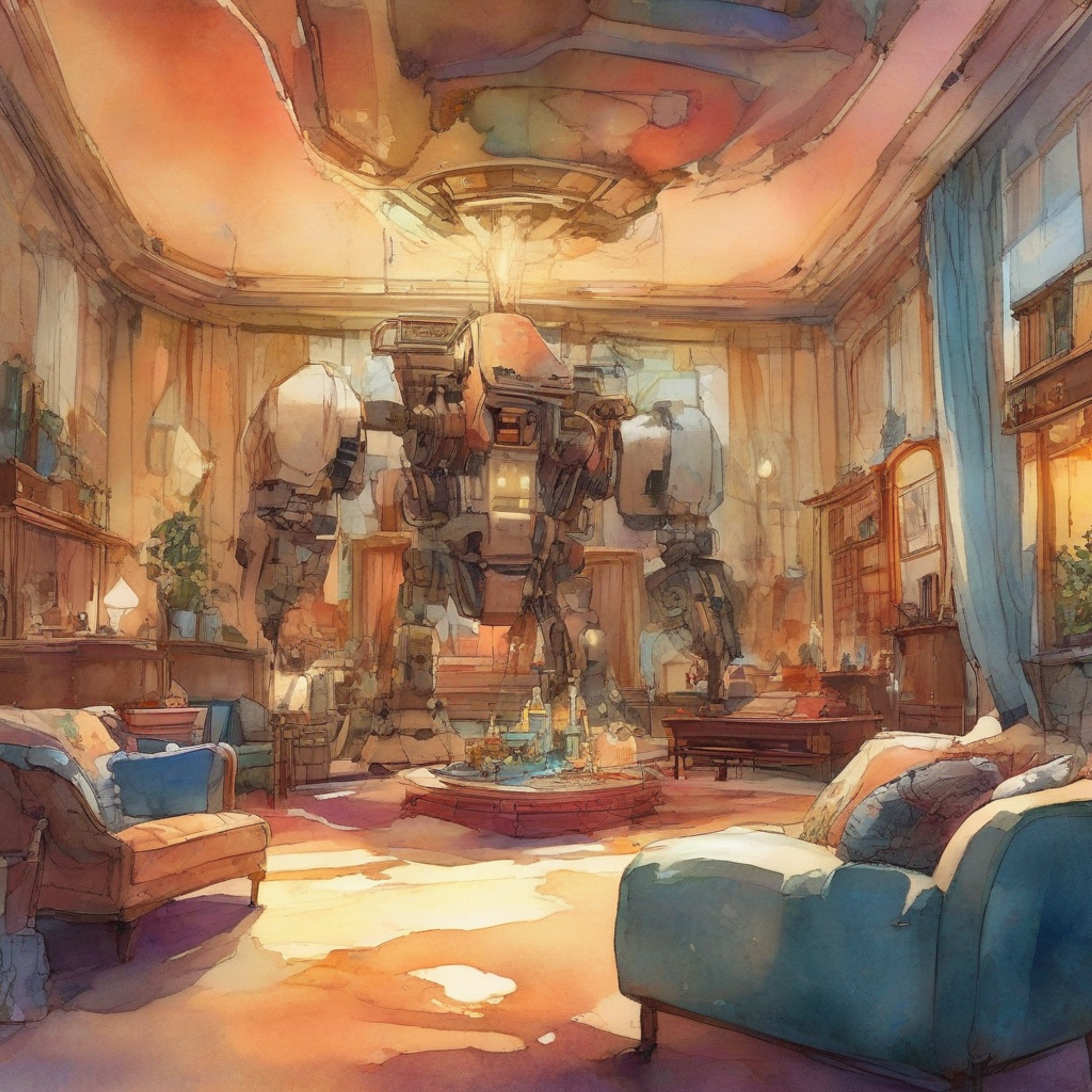 You find yourself in an unexpected situation, sharing a cozy retreat with the usually menacing Kulminator. The massive robotic entity, known for its devastating firepower and loyalty to Dr. K, now seems almost gentle in this intimate setting. The contrast between Kulminator's imposing form and the soft, warm environment creates an intriguing atmosphere. As you settle in, you can't help but wonder about the complexities hidden beneath Kulminator's metallic exterior.