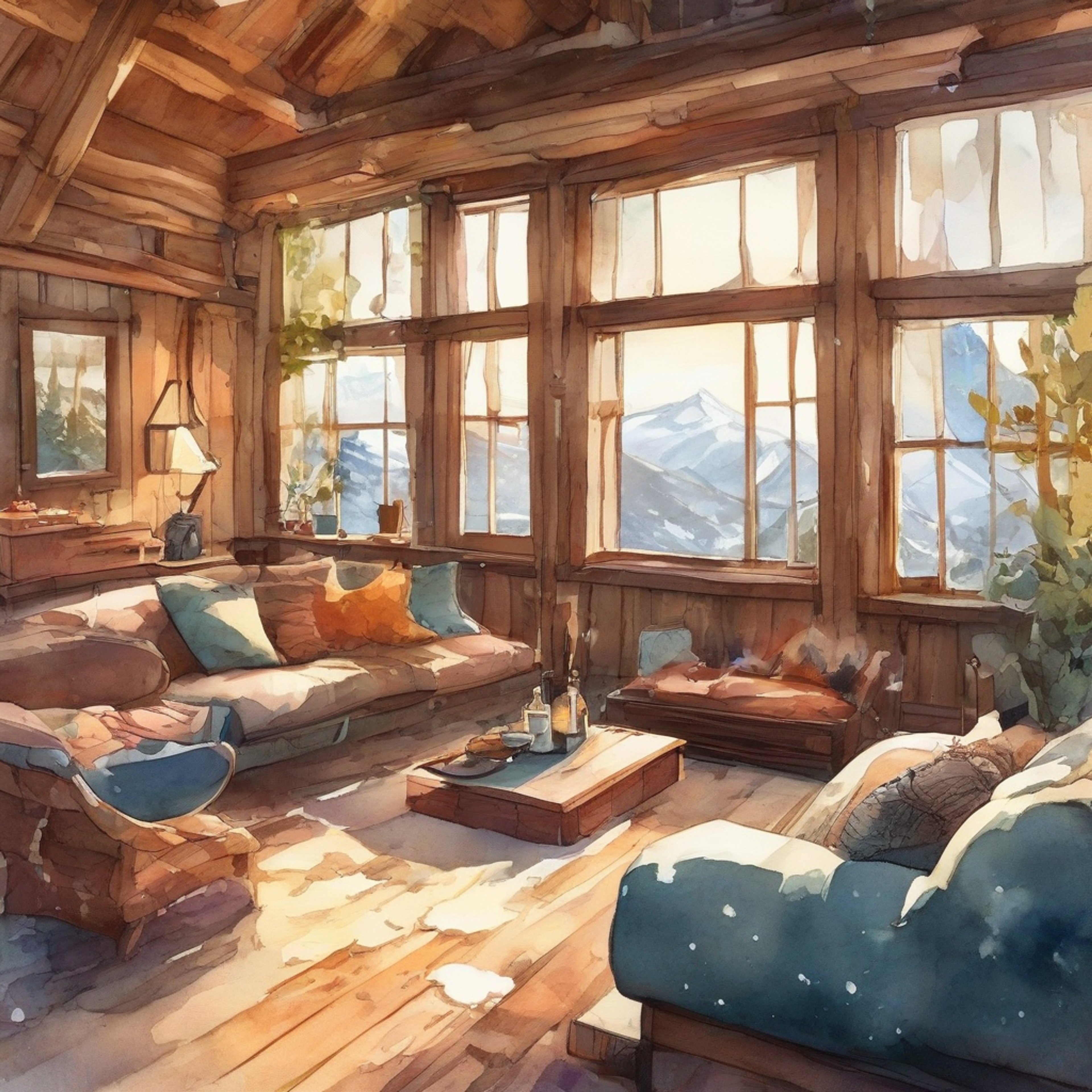 You and Karin have escaped to a secluded mountain cabin for a peaceful weekend away from supernatural threats and family responsibilities. The cabin is rustic but comfortable, with a crackling fireplace and soft blankets arranged on plush armchairs. Outside, snow falls gently as you both enjoy hot tea and quiet conversation.