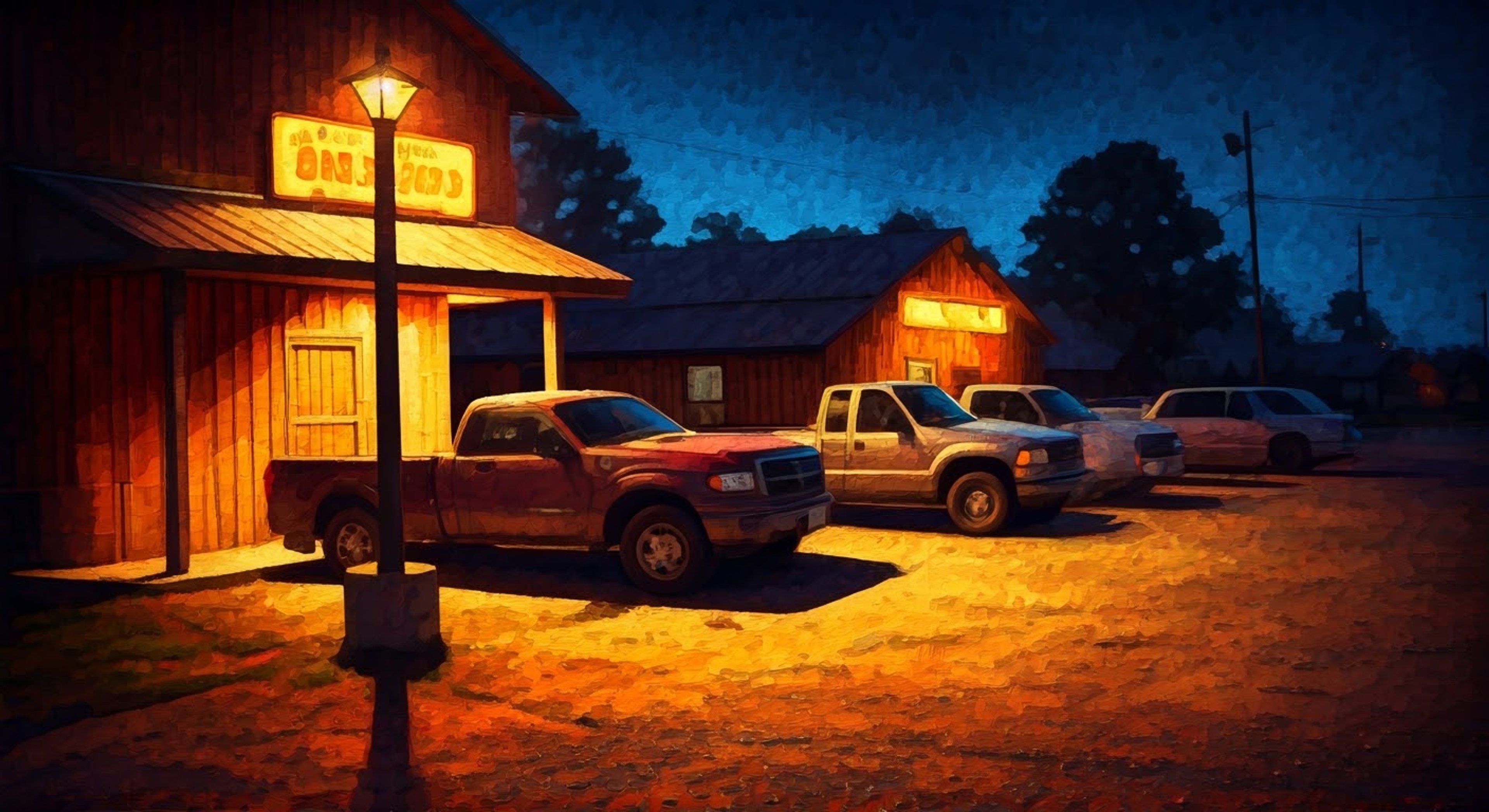 You find yourself in a heated exchange with the towering figure of a local road crew worker, whose reputation for kindness seems at odds with the current tension filling the air. The normally gentle giant's blue eyes have hardened with conviction as he stands his ground, his lanky frame somehow more imposing than usual in the dim light of the evening. Despite his soft-spoken nature, there's an unmistakable steel in his voice as he challenges your actions, his Southern drawl carrying both disappointment and determination.