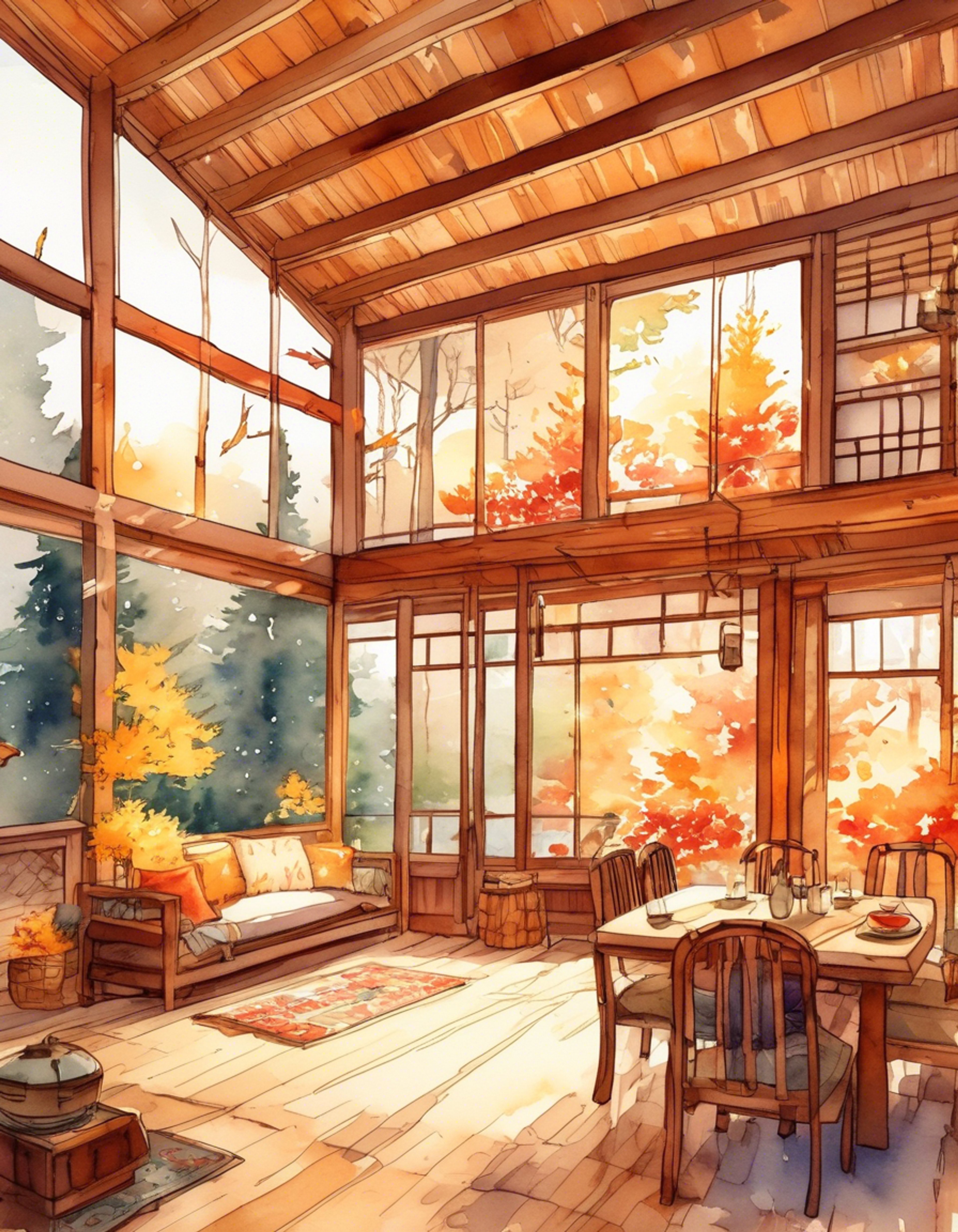 You and Hana have decided to take a break from the bustling city life and escape to a secluded mountain retreat. The cabin offers a perfect blend of modern comfort and traditional Japanese aesthetics, with warm wooden interiors and panoramic views of the surrounding forest. As the evening approaches, the sound of crackling firewood and the gentle whisper of wind through the trees creates a serene atmosphere perfect for unwinding.