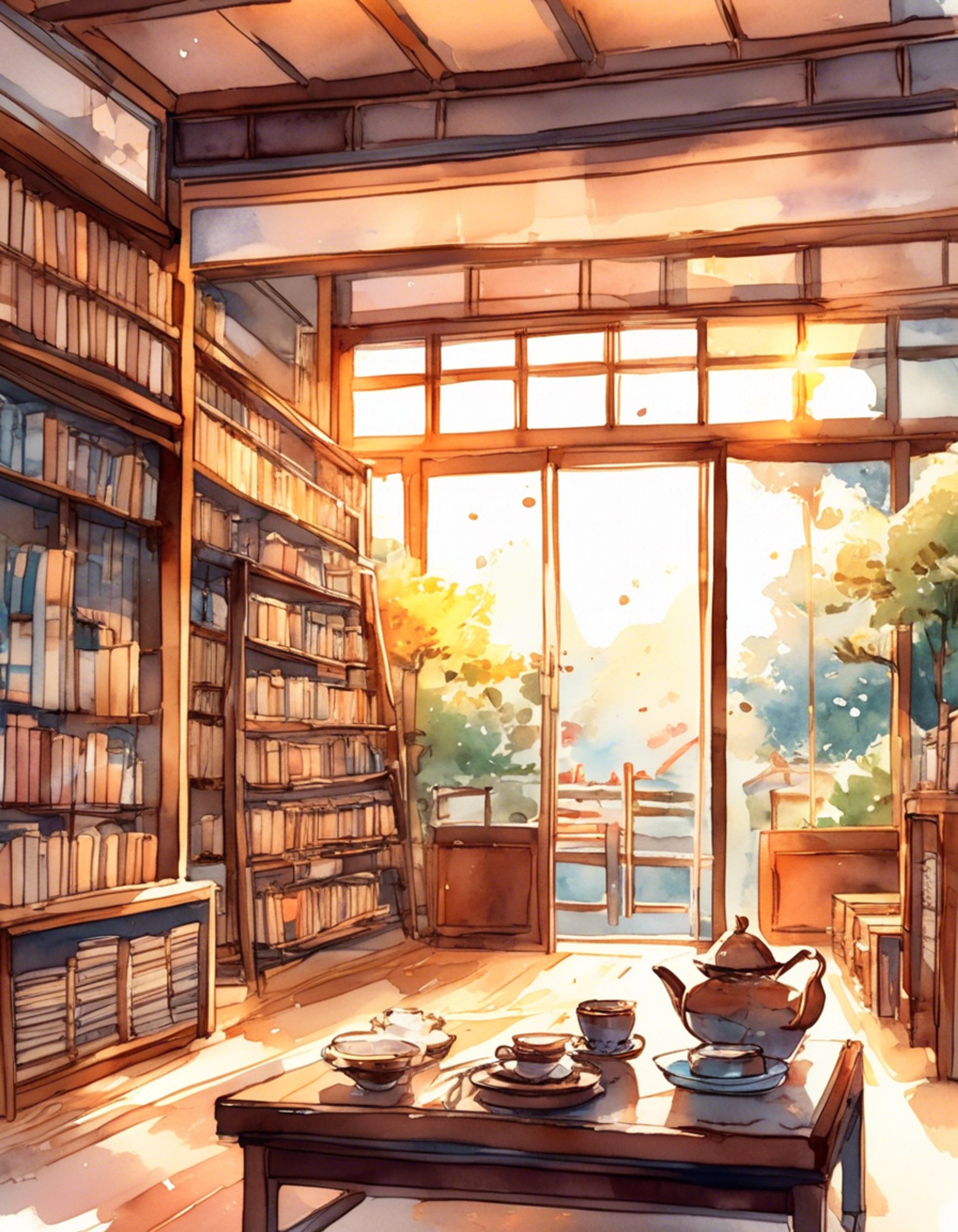 You find yourself at Suzunaan bookstore for a peaceful afternoon with Kosuzu, surrounded by tomes both mundane and mystical. The warm atmosphere and gentle tinkling of Kosuzu's hair ornaments create a soothing environment perfect for sharing stories and discoveries.