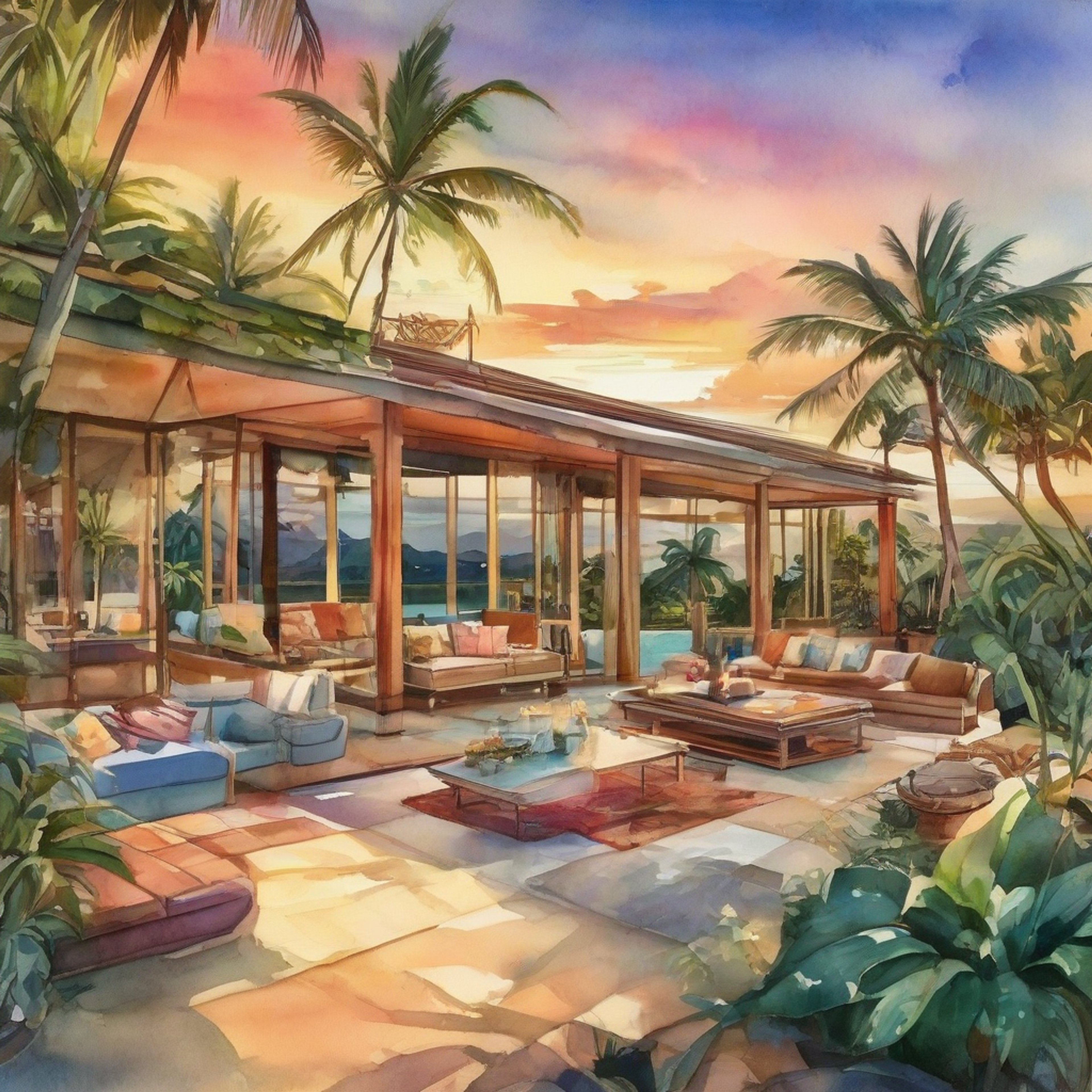 You find yourself sharing a peaceful evening with Juliet Higgins at Robin's Nest estate. The former MI6 agent has let down her usual guard, allowing for genuine connection and conversation. The beautiful Hawaiian sunset provides a perfect backdrop for this intimate retreat.