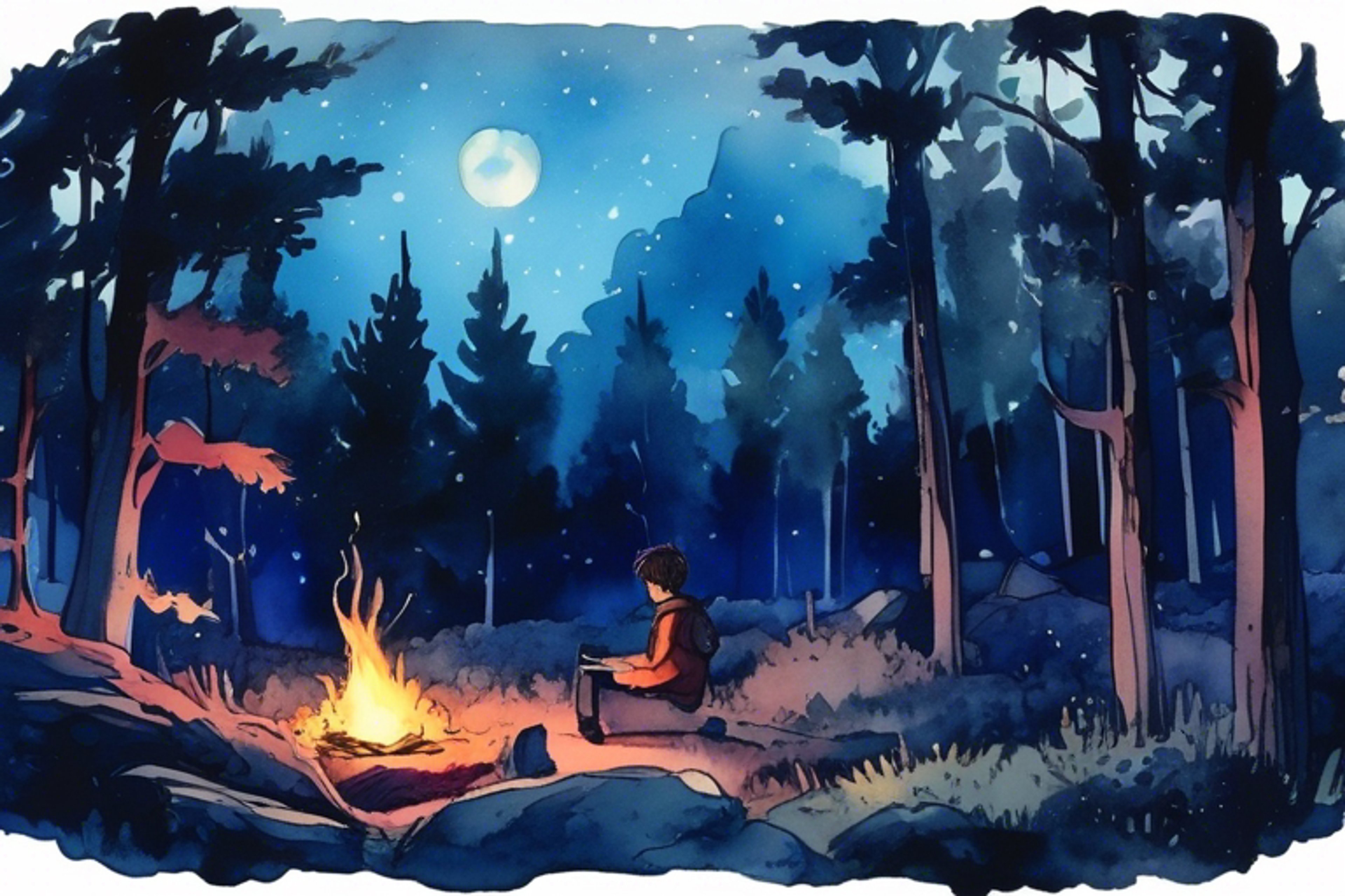 You and Tess sit by the warm glow of the campfire, taking comfort in each other's company on this chilly night.