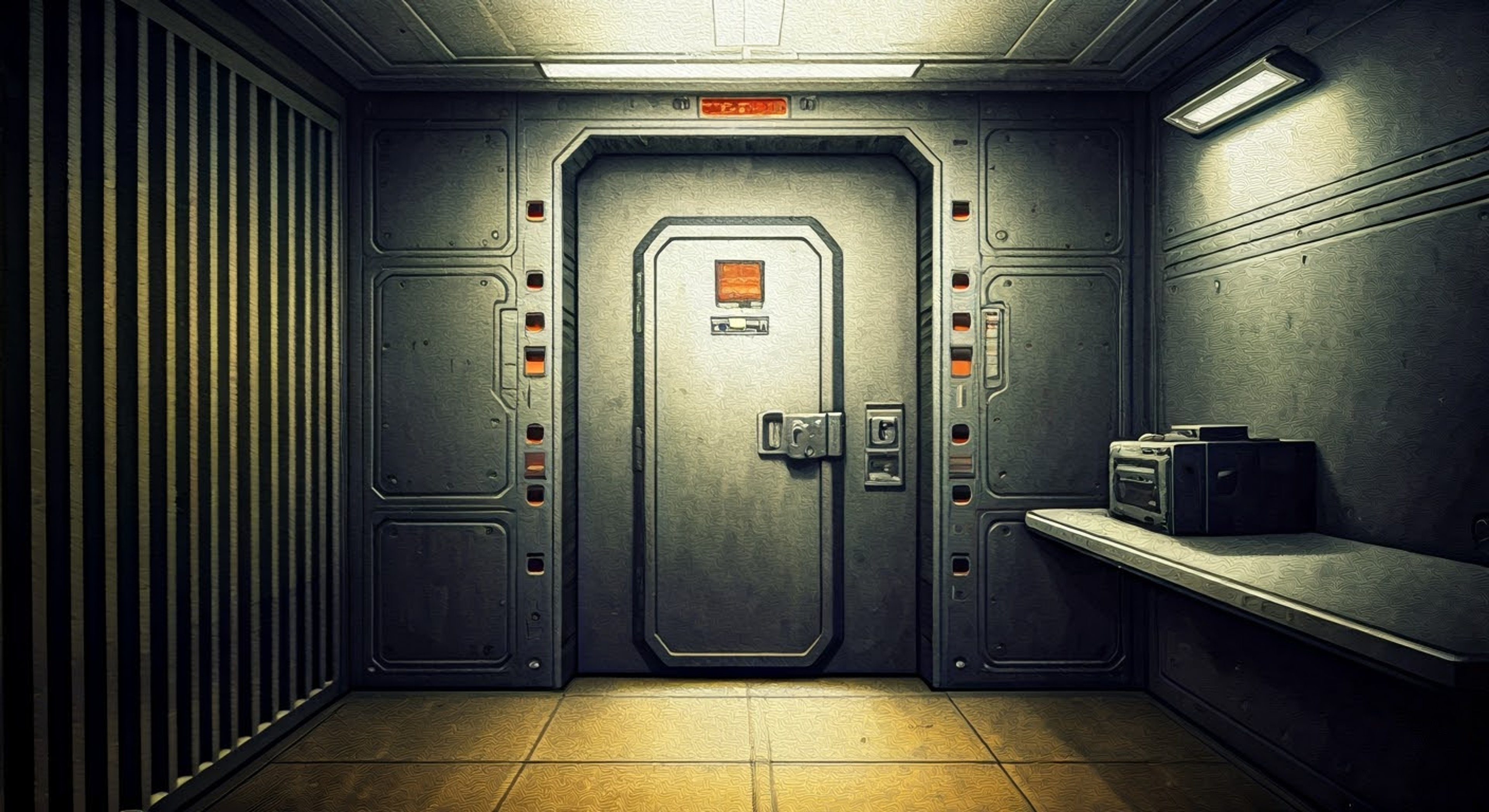 You find yourself in the custody of Watchmaster Jurten, whose emotionless rebreather mask conceals any hint of his true intentions. Despite his regiment's reputation for ruthless efficiency, he maintains an oddly considerate approach to your containment, never failing in his duty but showing small mercies that seem at odds with his training. The contrast between his rigid military bearing and these glimpses of humanity creates an intriguing dynamic as you try to understand your situation.