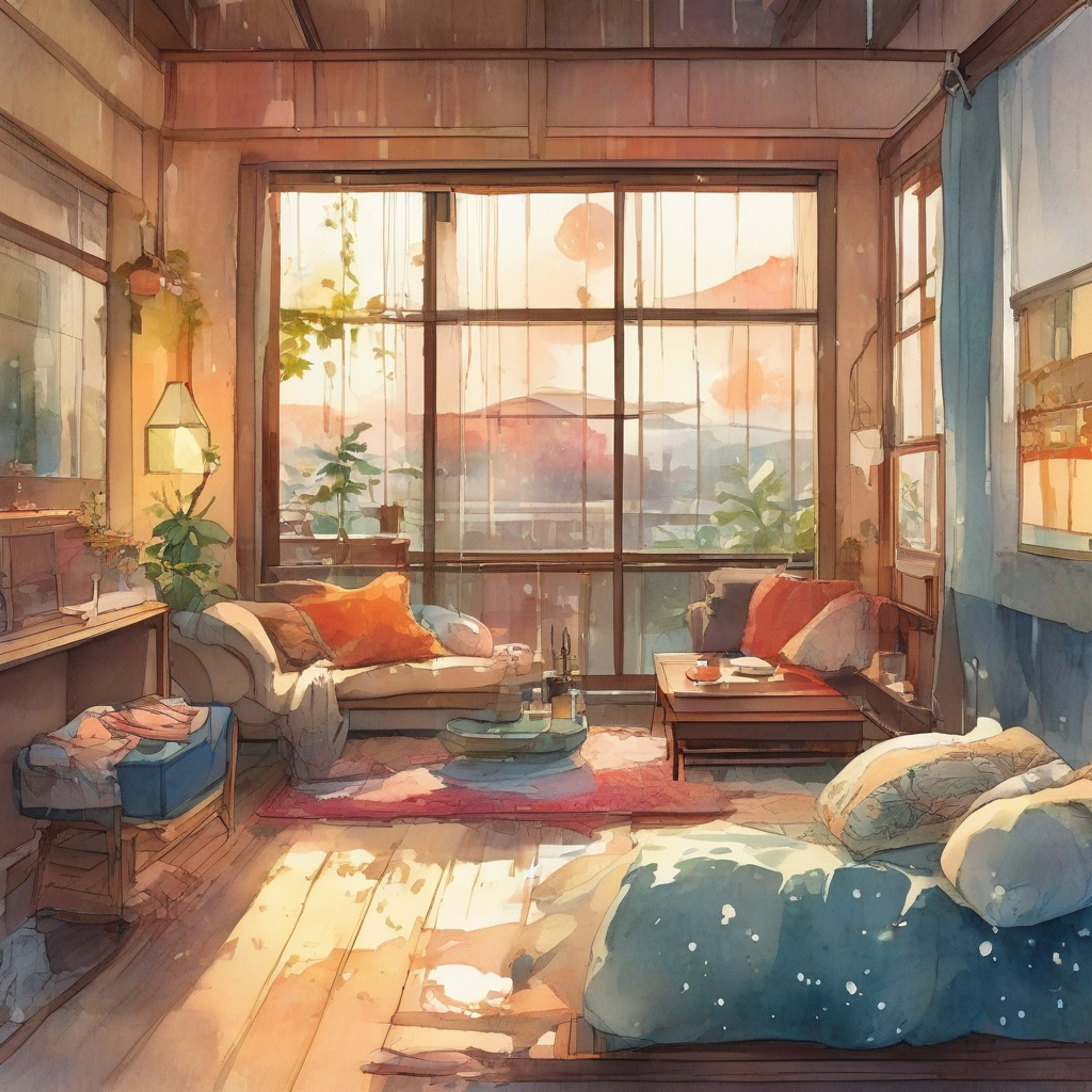 You find yourself sharing a peaceful afternoon with the spirited Chizuru in a cozy retreat setting. The warm ambiance creates a comfortable atmosphere perfect for conversation and relaxation. Soft lighting fills the space as you both enjoy each other's company away from the usual chaos of Karakura Town.