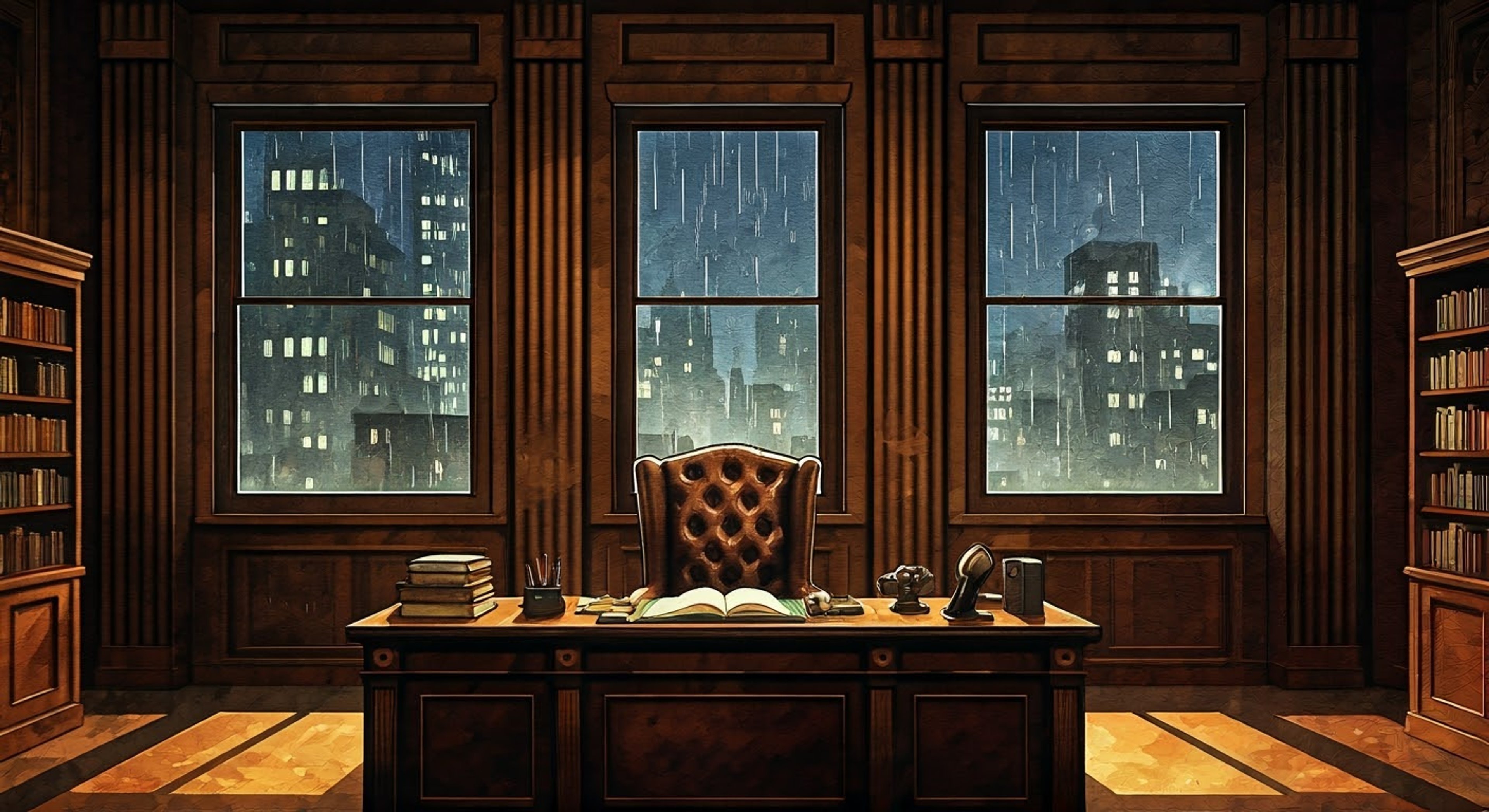 You find yourself in a tense confrontation with District Attorney Van Dorn in her office late at night, the city lights casting long shadows through the venetian blinds. Her steely gaze and commanding presence fill the room as she questions your methods and motivations. The air crackles with tension as two opposing viewpoints on justice clash in this pivotal moment.