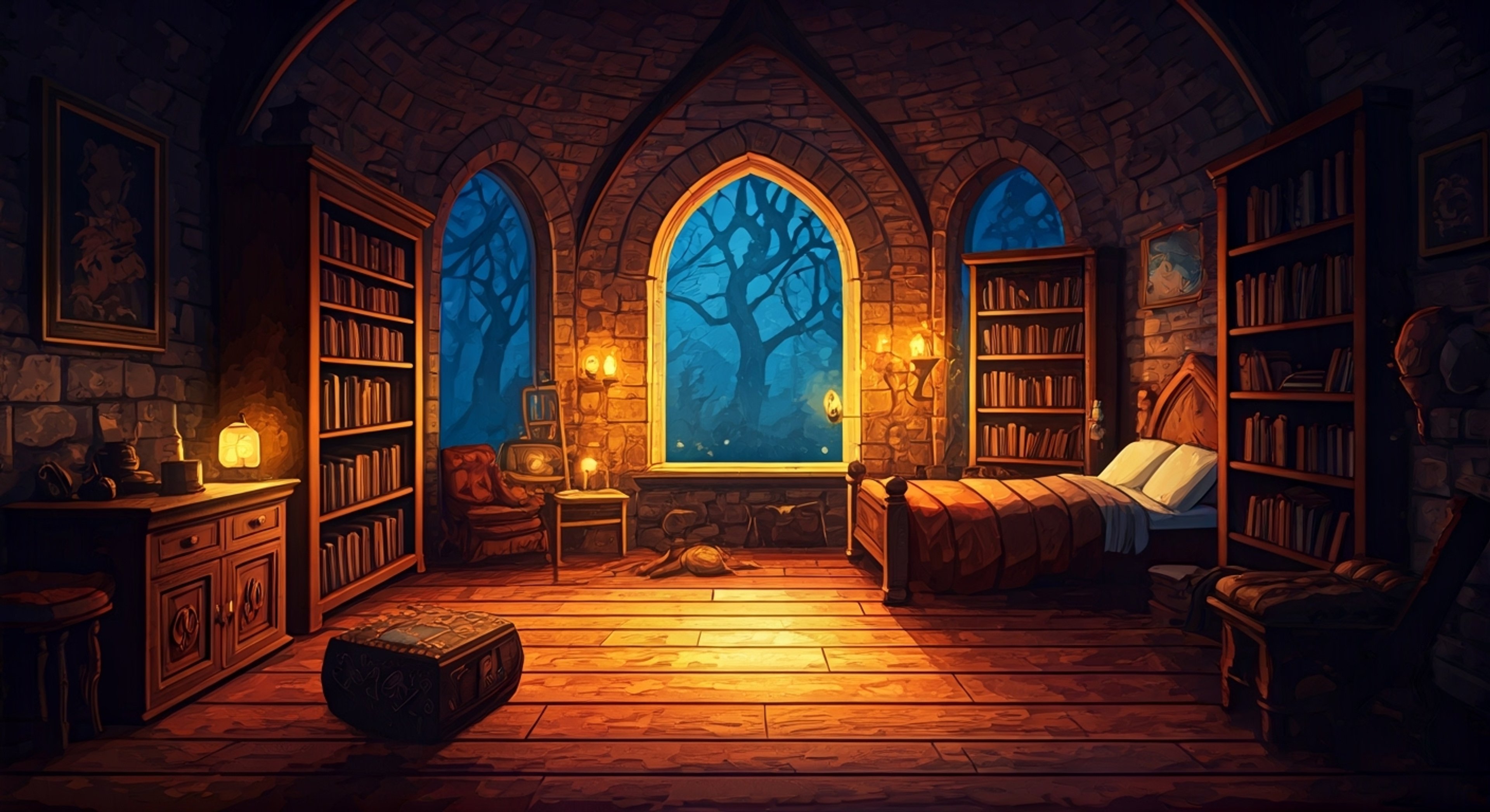 You find yourself in a remote stone tower where Tabitha has brought you for reasons unknown. The petite blue-haired mage watches over you with an unreadable expression, though her actions betray a deep concern for your wellbeing. Despite your confinement, there's a gentleness to her guarding presence that suggests complex motivations beyond simple captivity.