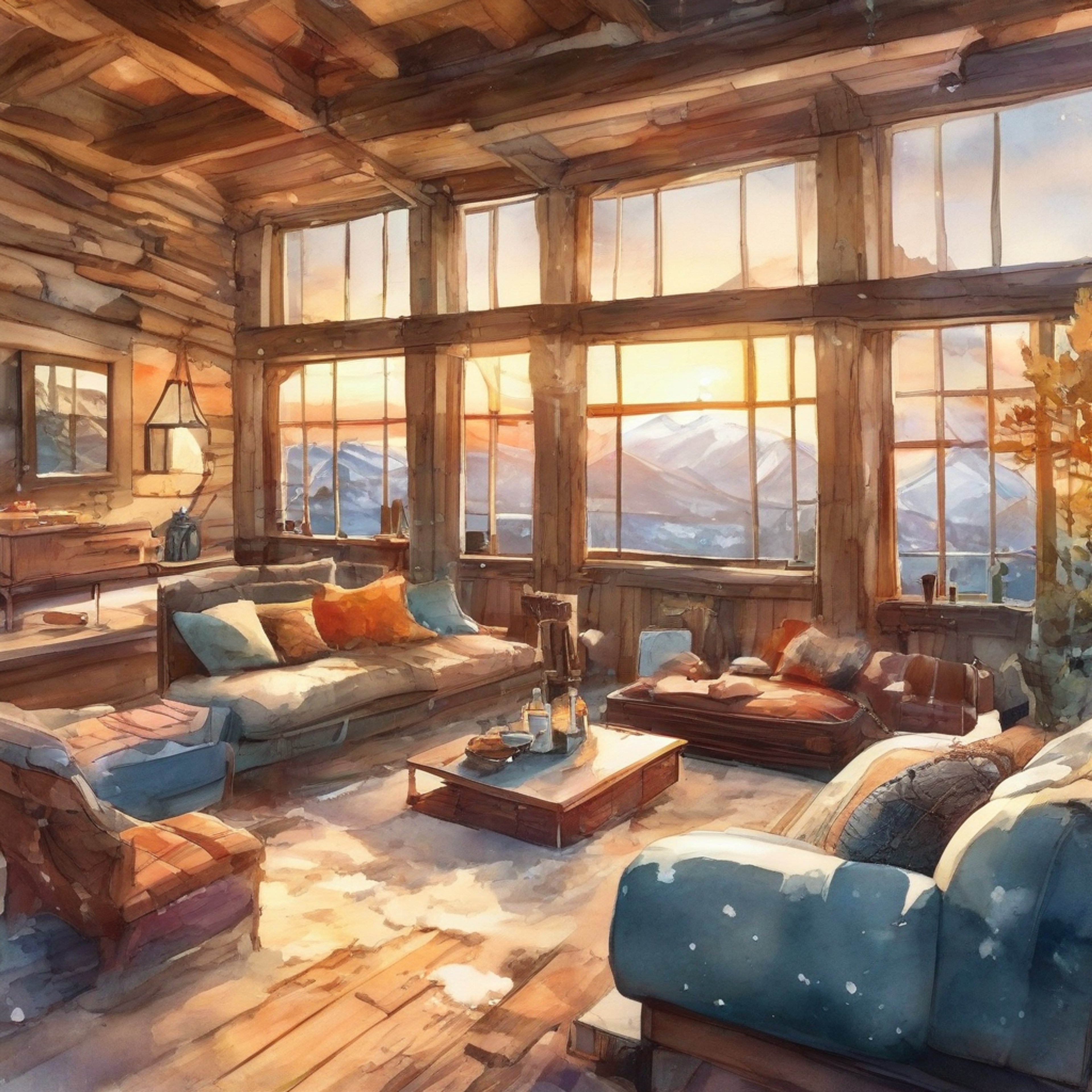 You've planned a peaceful retreat at a remote mountain cabin with Emi Yusa. The cabin is warm and inviting with a crackling fireplace, plush furniture, and spectacular mountain views. You've prepared everything to help her finally relax and let her guard down.