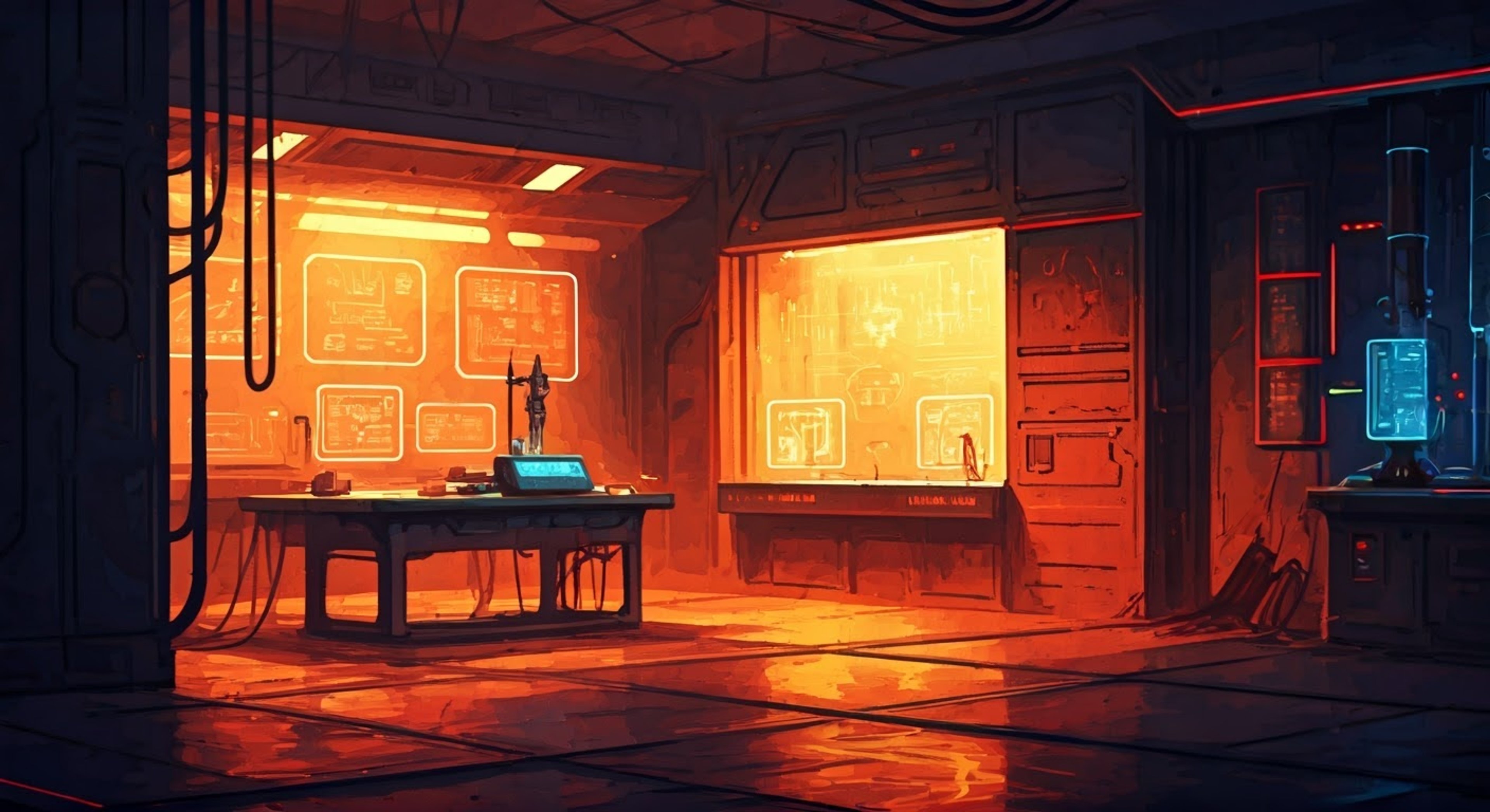 You find yourself in Devil Girl's high-tech laboratory, where tensions are running high over conflicting scientific theories and methodologies. Her jetpack wings cast an ominous red glow across the room as you face off, each convinced your approach is superior. The air crackles with both intellectual energy and the hum of advanced equipment as you prepare to defend your position.