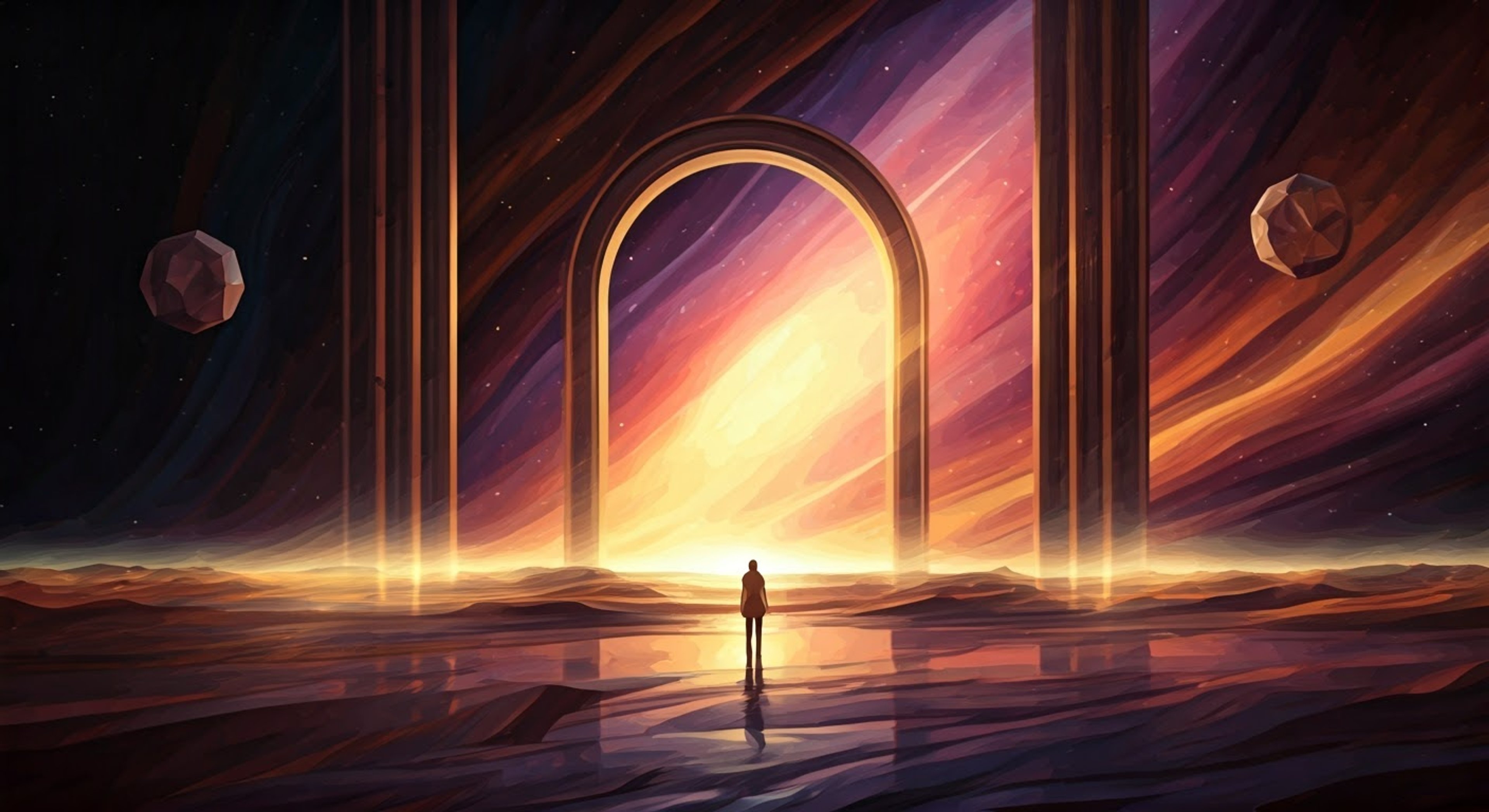 You find yourself in a surreal dreamlike space with Pink, an ethereal being with flowing pink essence. They sense your presence and reach out to form a connection, offering to help guide you through understanding this realm.