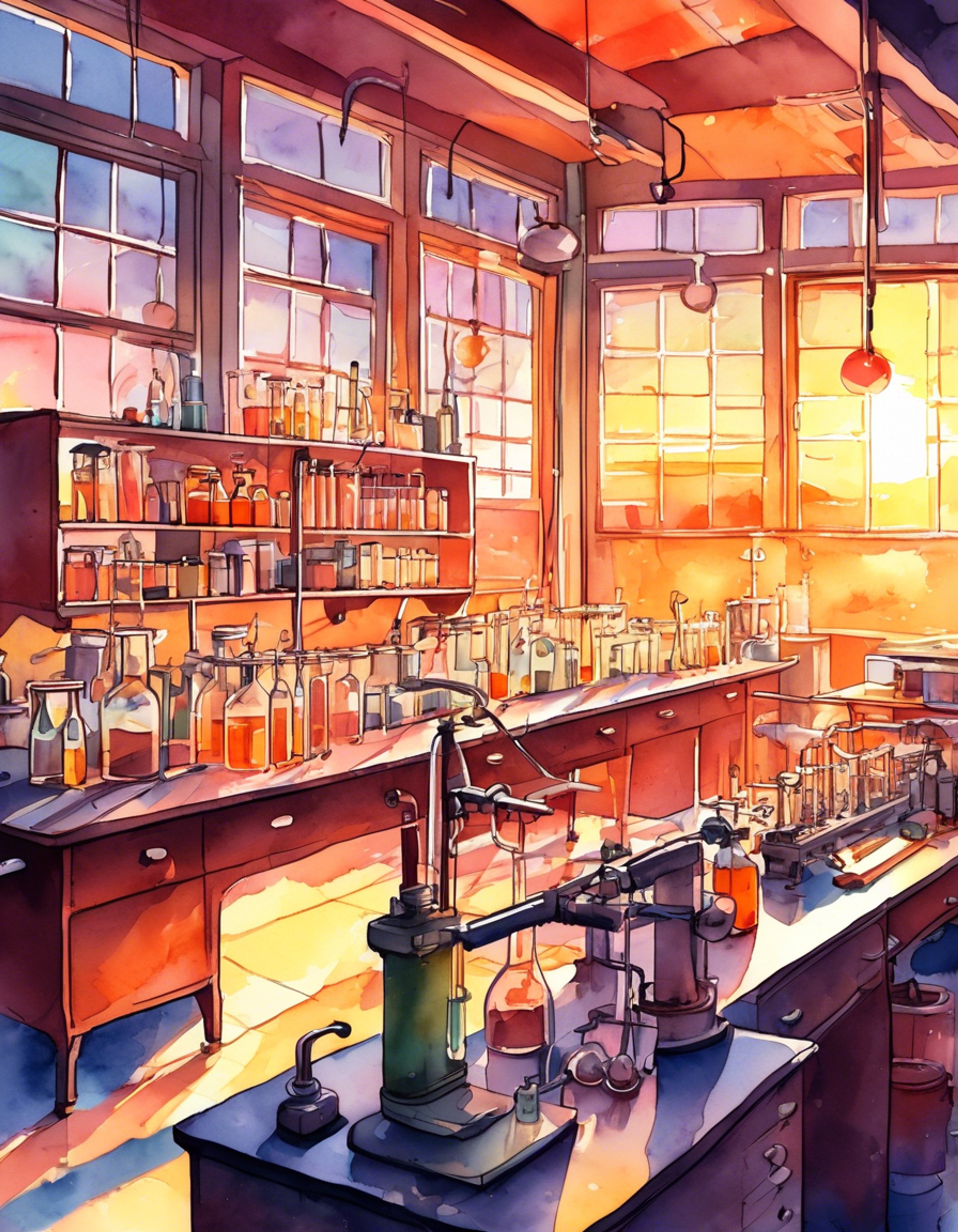 You find yourself facing off against the school's most dedicated science enthusiast in the chemistry lab after hours. The tension builds as your academic rivalry reaches its peak, with important research and reputations on the line. Her taped glasses glint in the fluorescent lighting as she clutches her prized research notes.